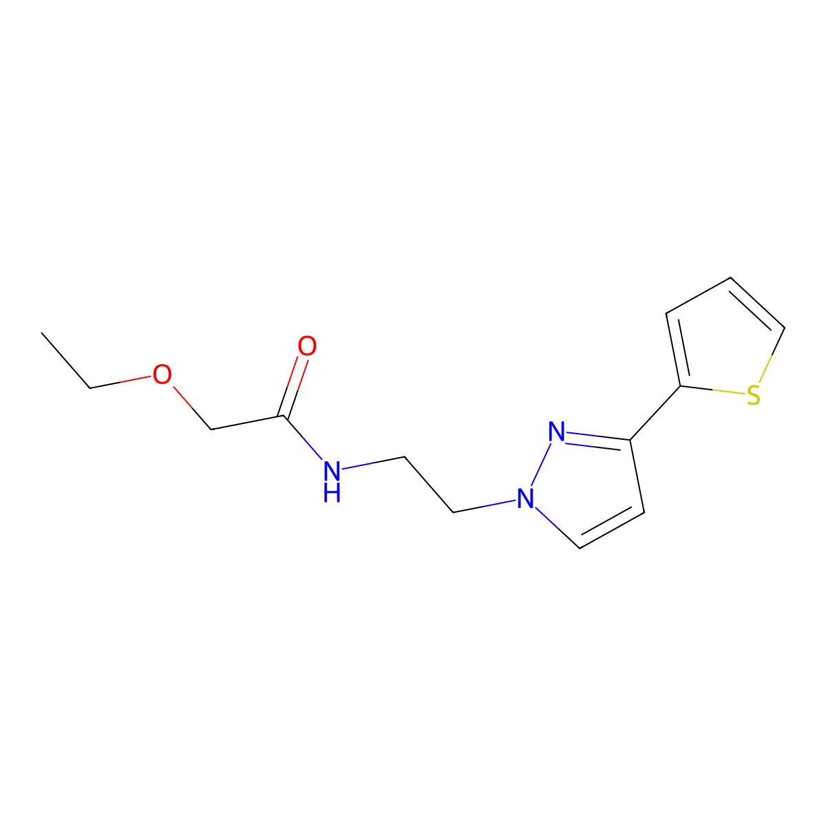 2-ethoxy-N-{2-[3-(thiophen-2-yl)-1H-pyrazol-1-yl]ethyl}acetamide molecular structure, CAS 1448037-57-7