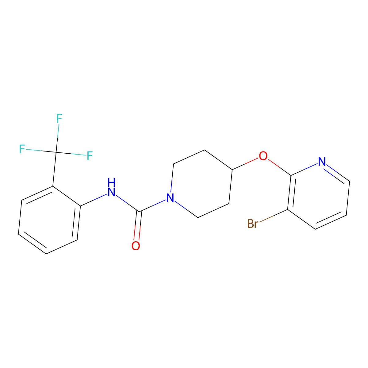 4-((3-bromopyridin-2-yl)oxy)-N-(2-(trifluoromethyl)phenyl)piperidine-1-carboxamide molecular structure, CAS 1448037-60-2