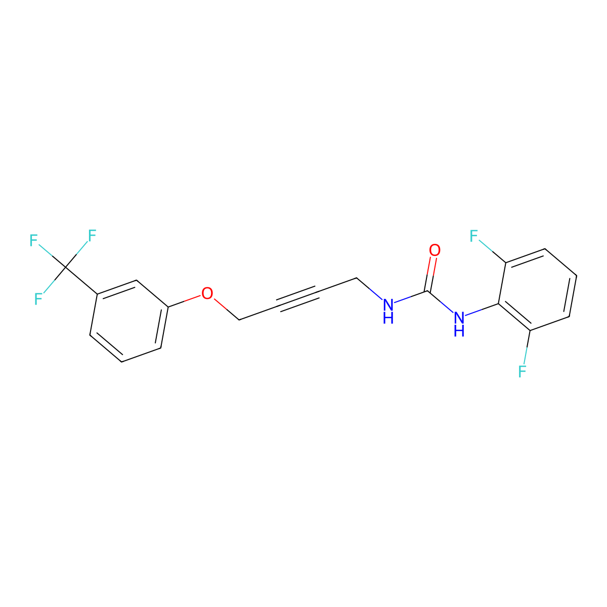 1-(2,6-Difluorophenyl)-3-(4-(3-(trifluoromethyl)phenoxy)but-2-yn-1-yl)urea molecular structure, CAS 1448037-65-7