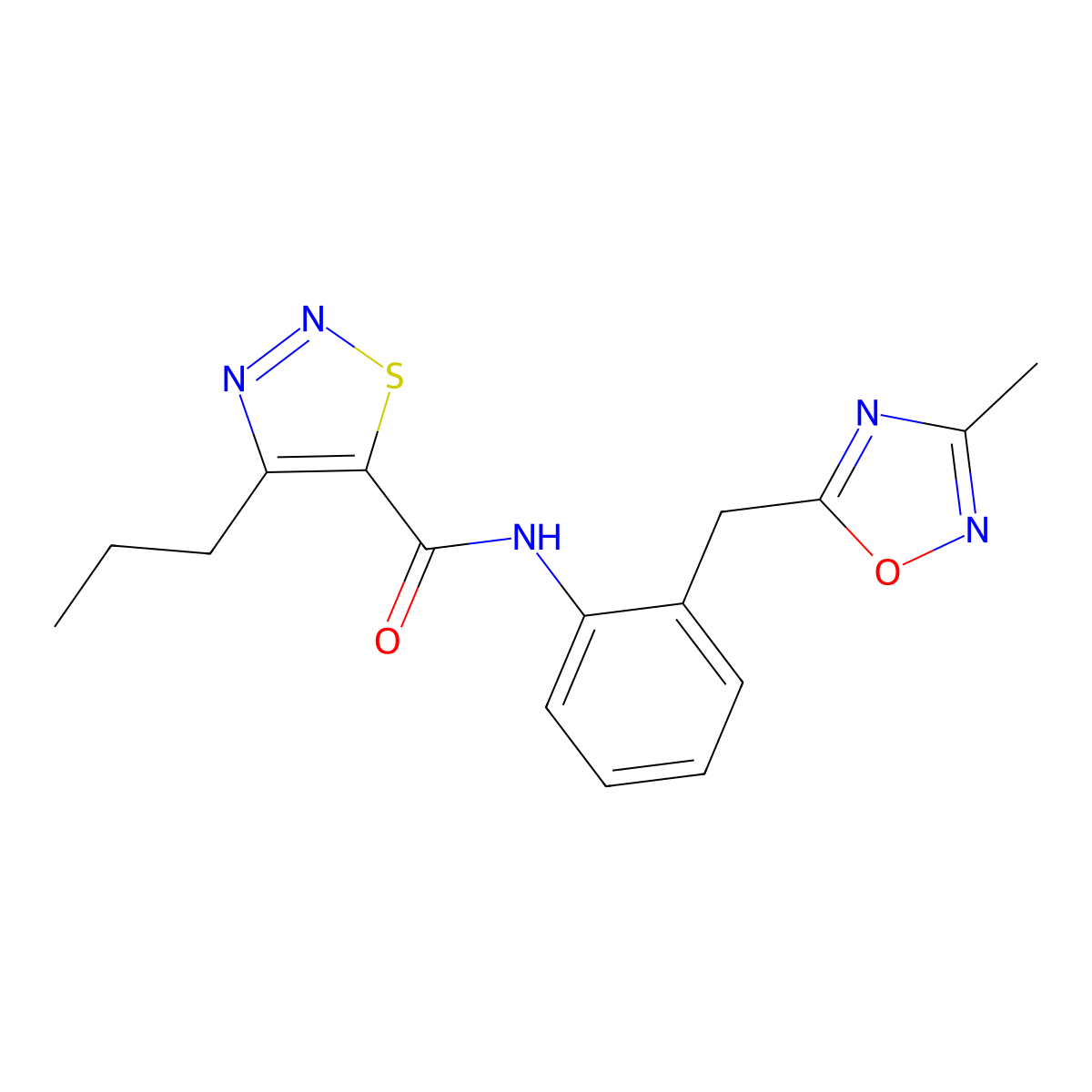 N-(2-((3-methyl-1,2,4-oxadiazol-5-yl)methyl)phenyl)-4-propyl-1,2,3-thiadiazole-5-carboxamide molecular structure, CAS 1448037-69-1