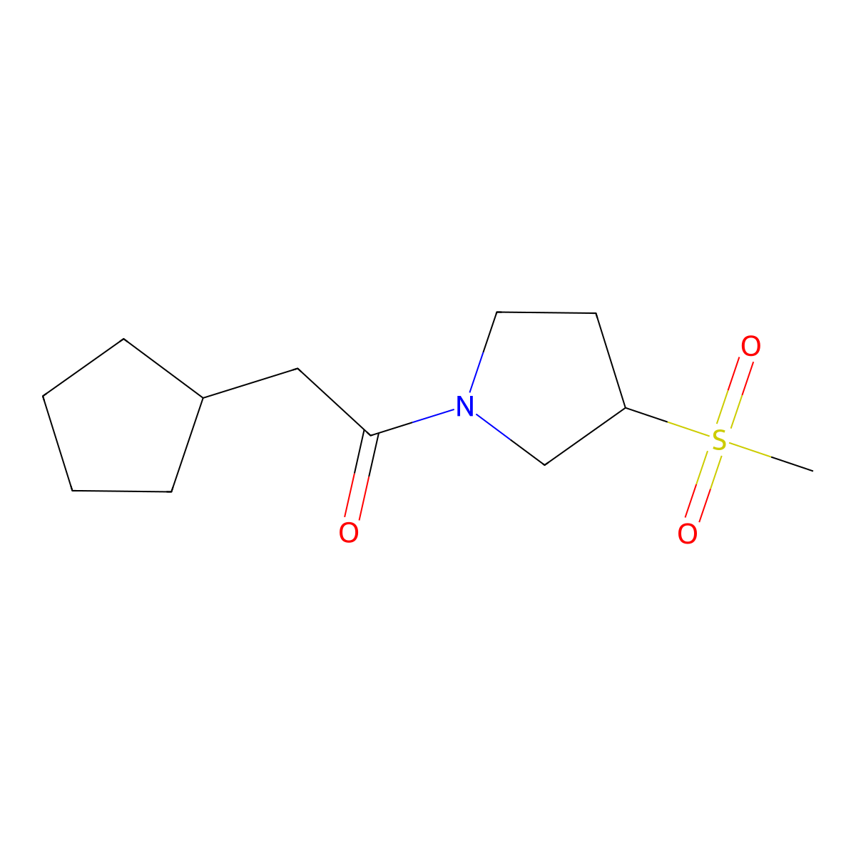 2-Cyclopentyl-1-(3-(methylsulfonyl)pyrrolidin-1-yl)ethanone molecular structure, CAS 1448037-70-4