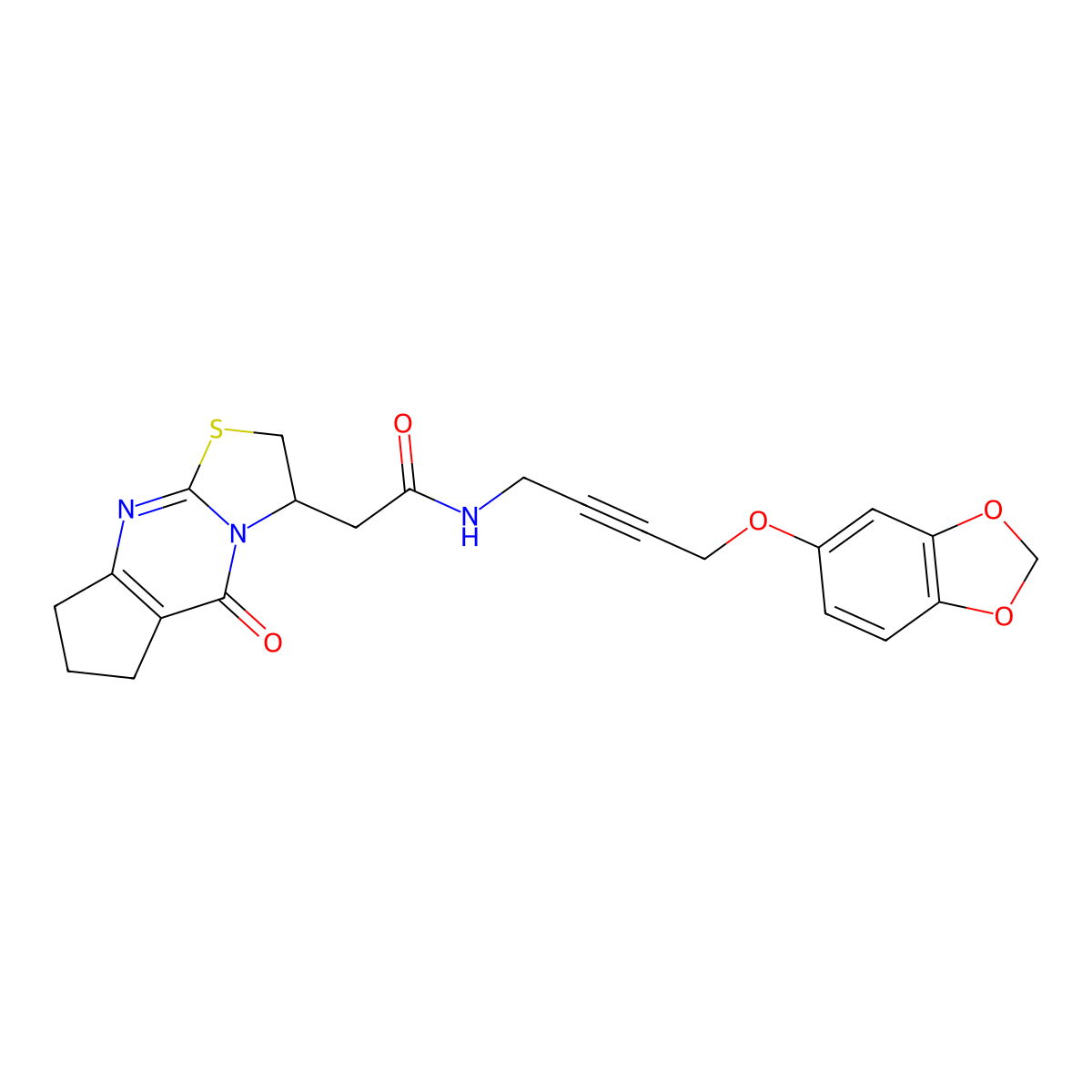 N-[4-(1,3-Benzodioxol-5-yloxy)but-2-ynyl]-2-(2-oxo-10-thia-1,8-diazatricyclo[7.3.0.03,7]dodeca-3(7),8-dien-12-yl)acetamide molecular structure, CAS 1448037-73-7