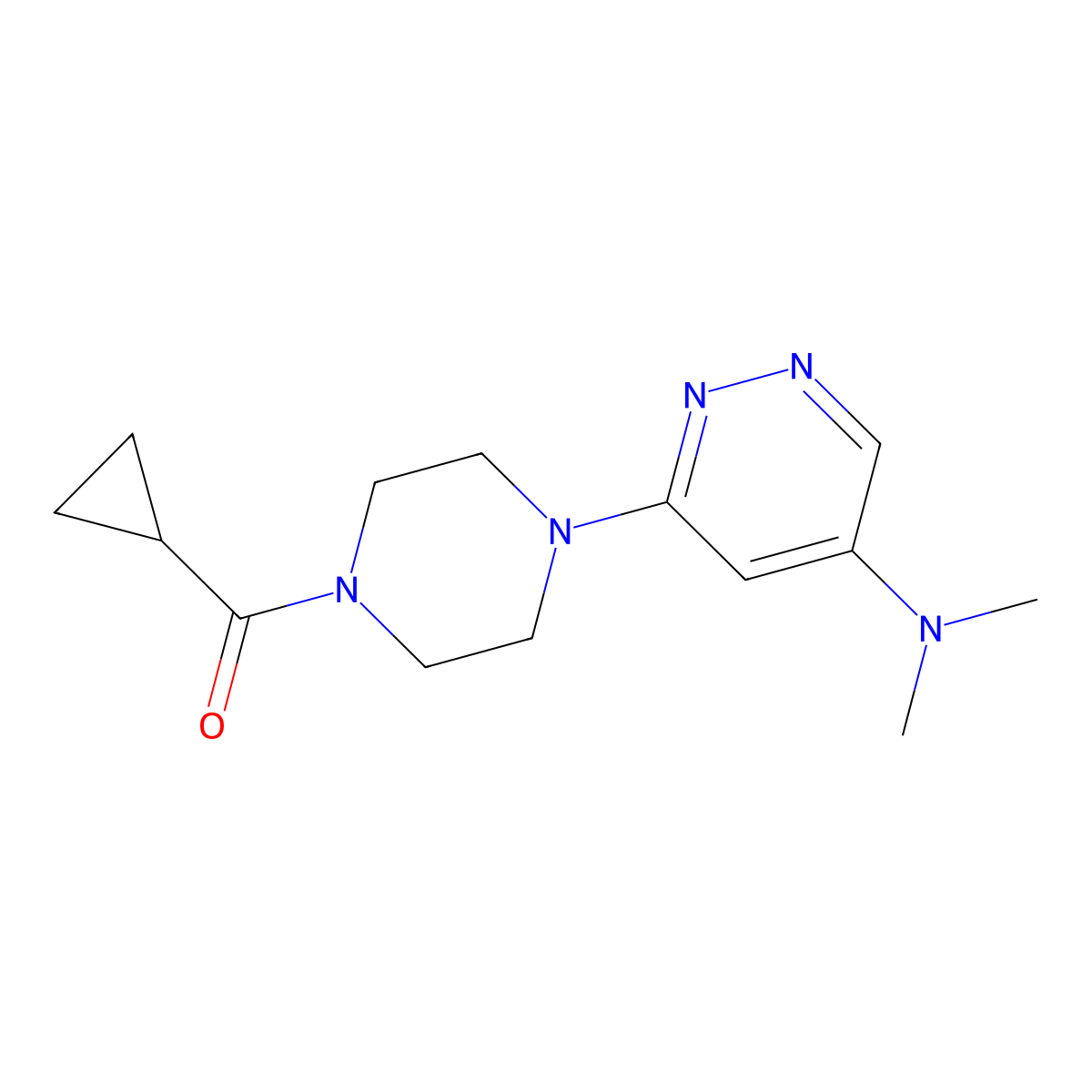 Cyclopropyl(4-(5-(dimethylamino)pyridazin-3-yl)piperazin-1-yl)methanone molecular structure, CAS 1448037-74-8