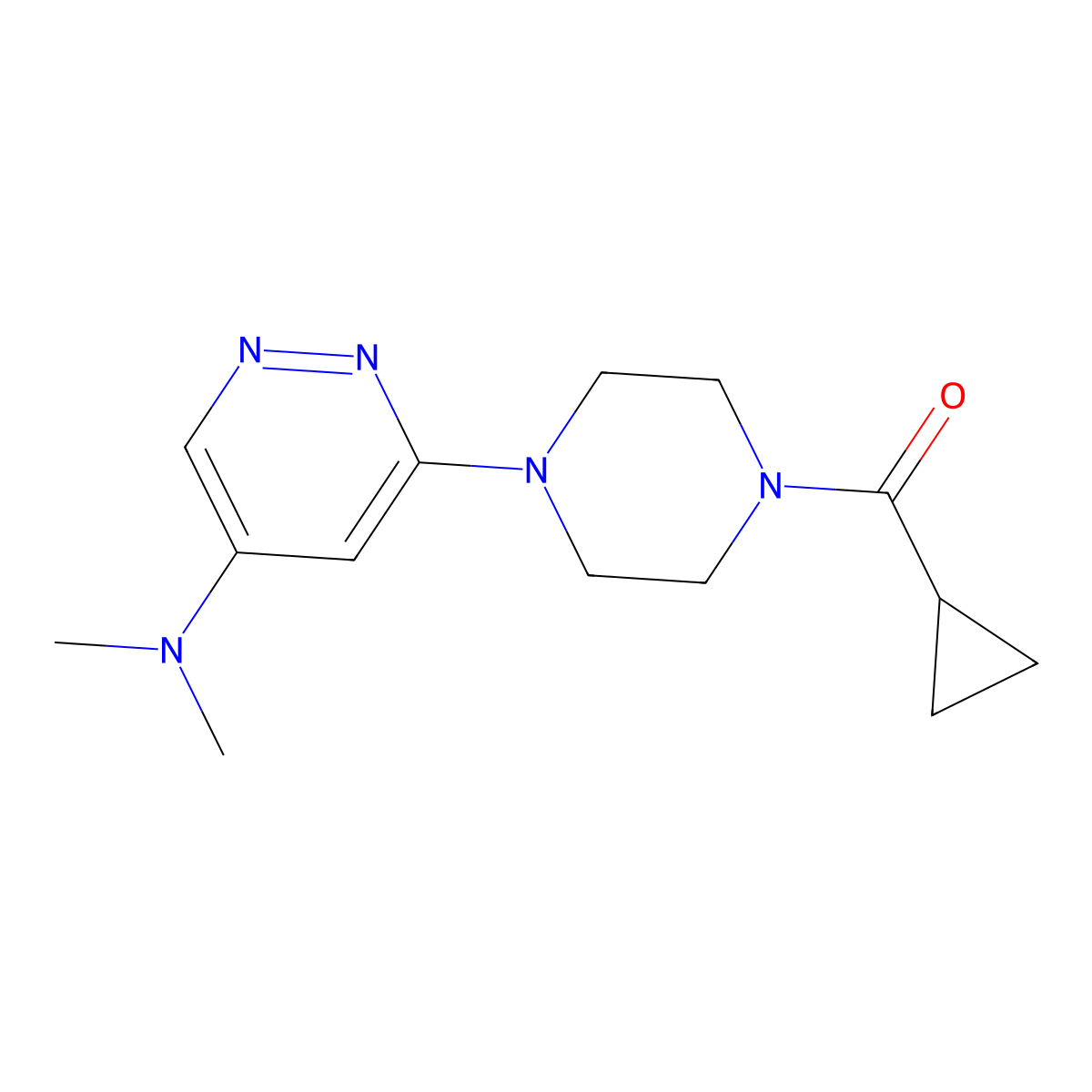 Cyclopropyl(4-(5-(dimethylamino)pyridazin-3-yl)piperazin-1-yl)methanone molecular structure, CAS 1448037-74-8