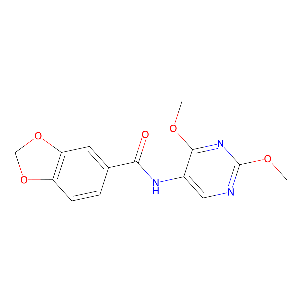 N-(2,4-dimethoxypyrimidin-5-yl)benzo[d][1,3]dioxole-5-carboxamide molecular structure, CAS 1448037-82-8