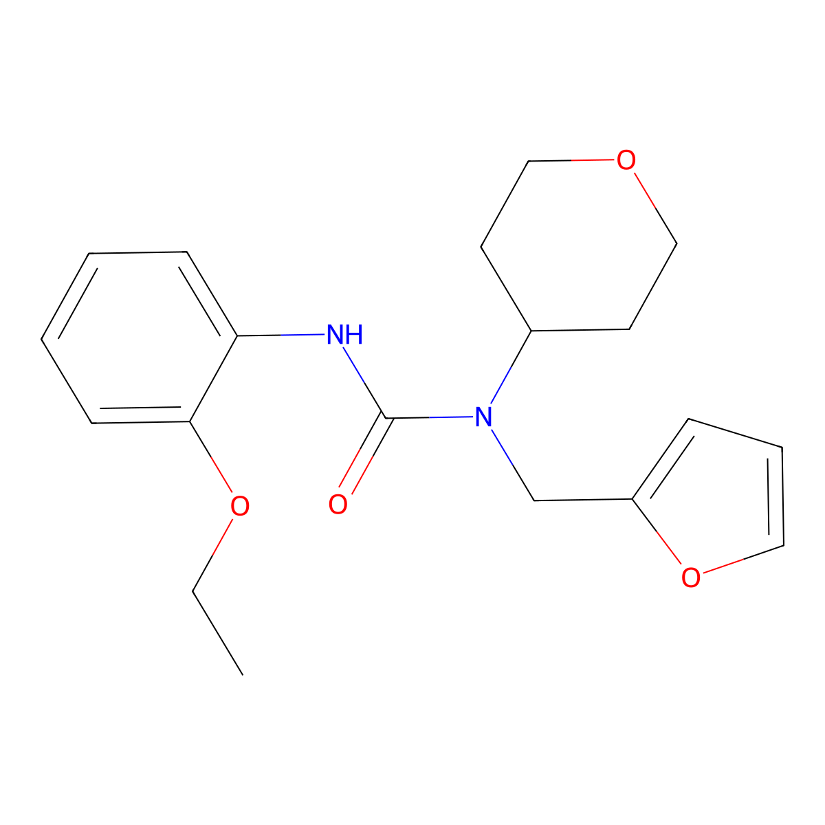 3-(2-ethoxyphenyl)-1-(furan-2-ylmethyl)-1-(tetrahydro-2H-pyran-4-yl)urea molecular structure, CAS 1448037-84-0