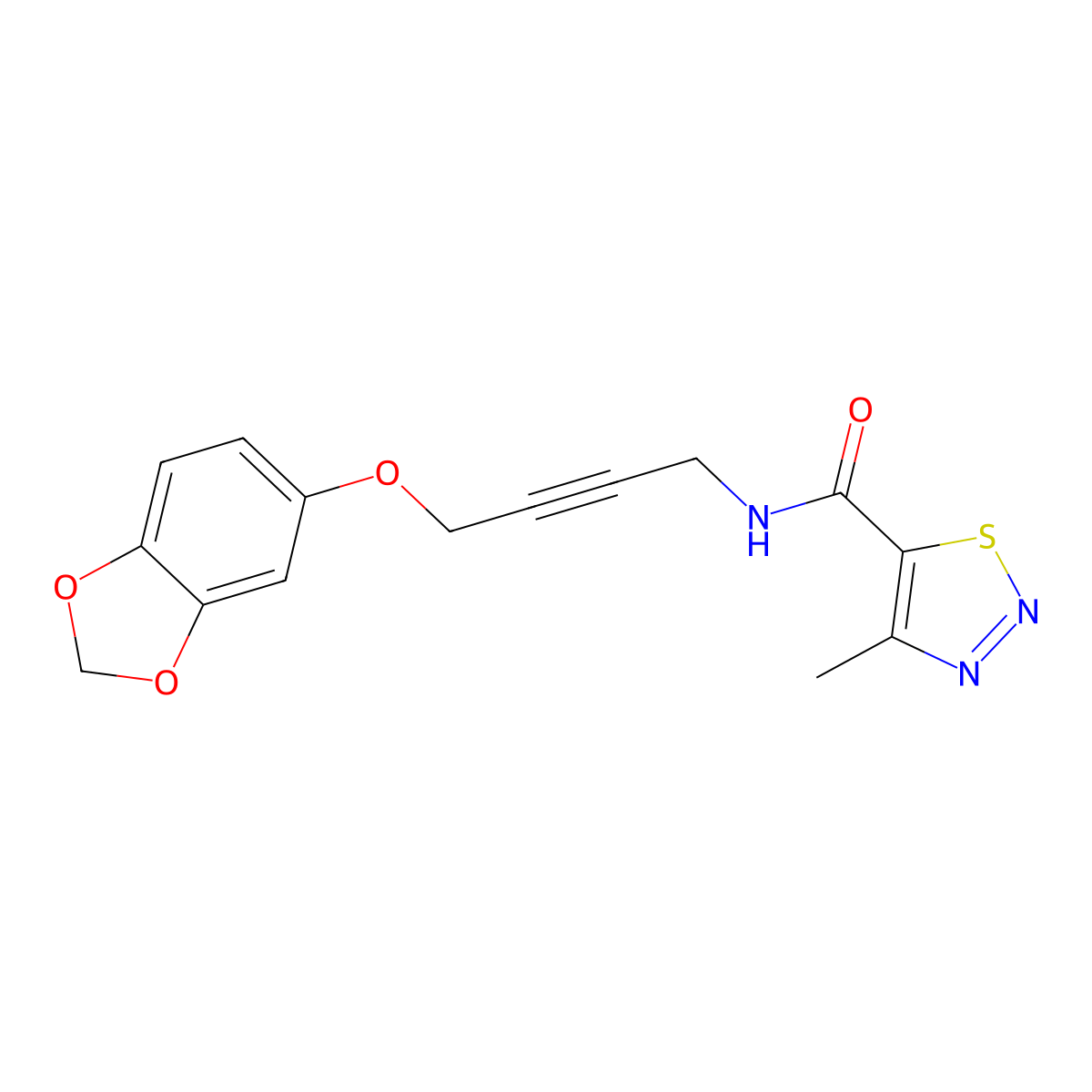 N-(4-(benzo[d][1,3]dioxol-5-yloxy)but-2-yn-1-yl)-4-methyl-1,2,3-thiadiazole-5-carboxamide molecular structure, CAS 1448037-85-1