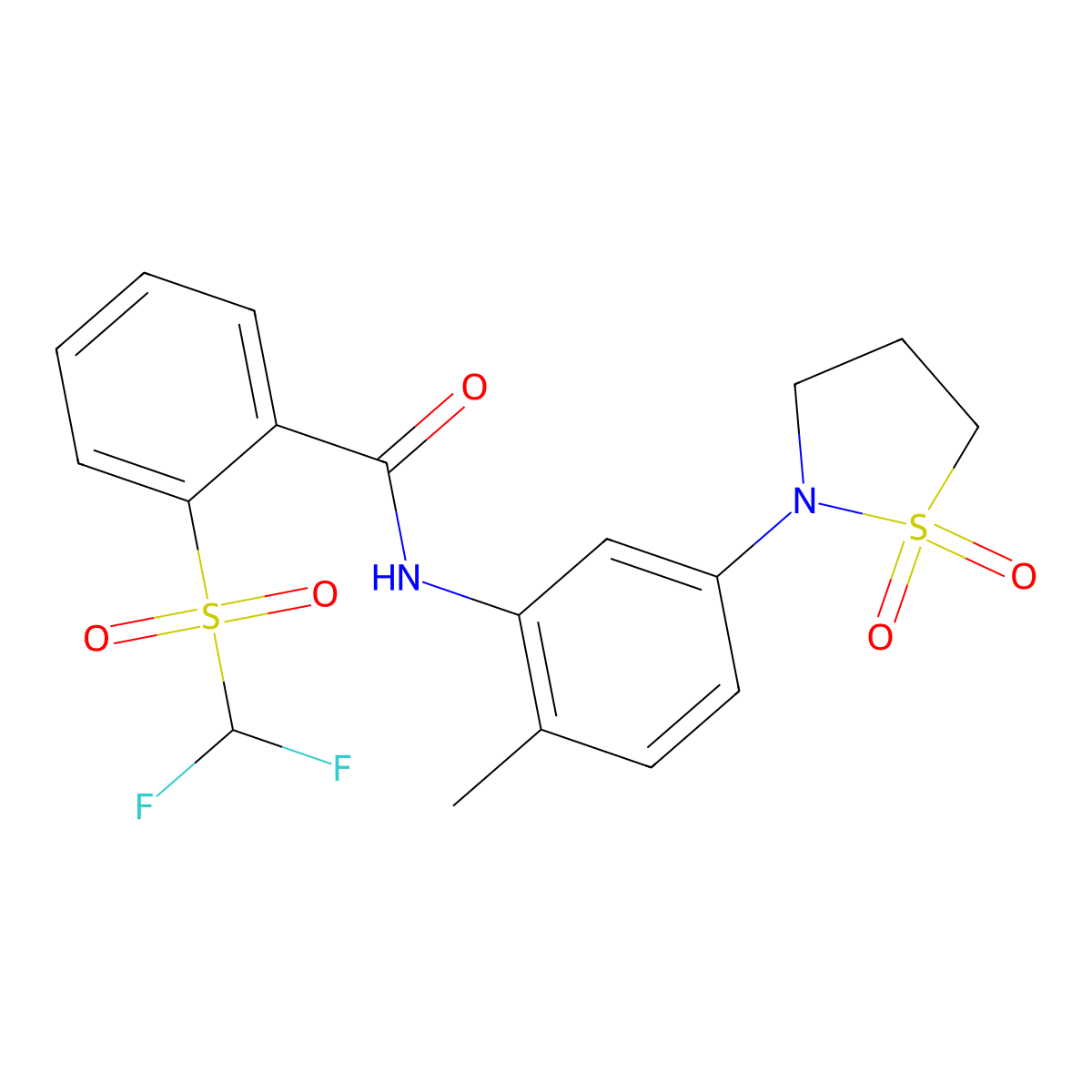 2-((difluoromethyl)sulfonyl)-N-(5-(1,1-dioxidoisothiazolidin-2-yl)-2-methylphenyl)benzamide molecular structure, CAS 1448037-88-4