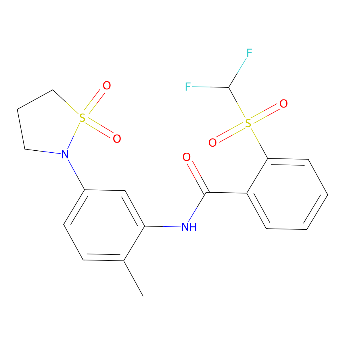 2-((difluoromethyl)sulfonyl)-N-(5-(1,1-dioxidoisothiazolidin-2-yl)-2-methylphenyl)benzamide molecular structure, CAS 1448037-88-4