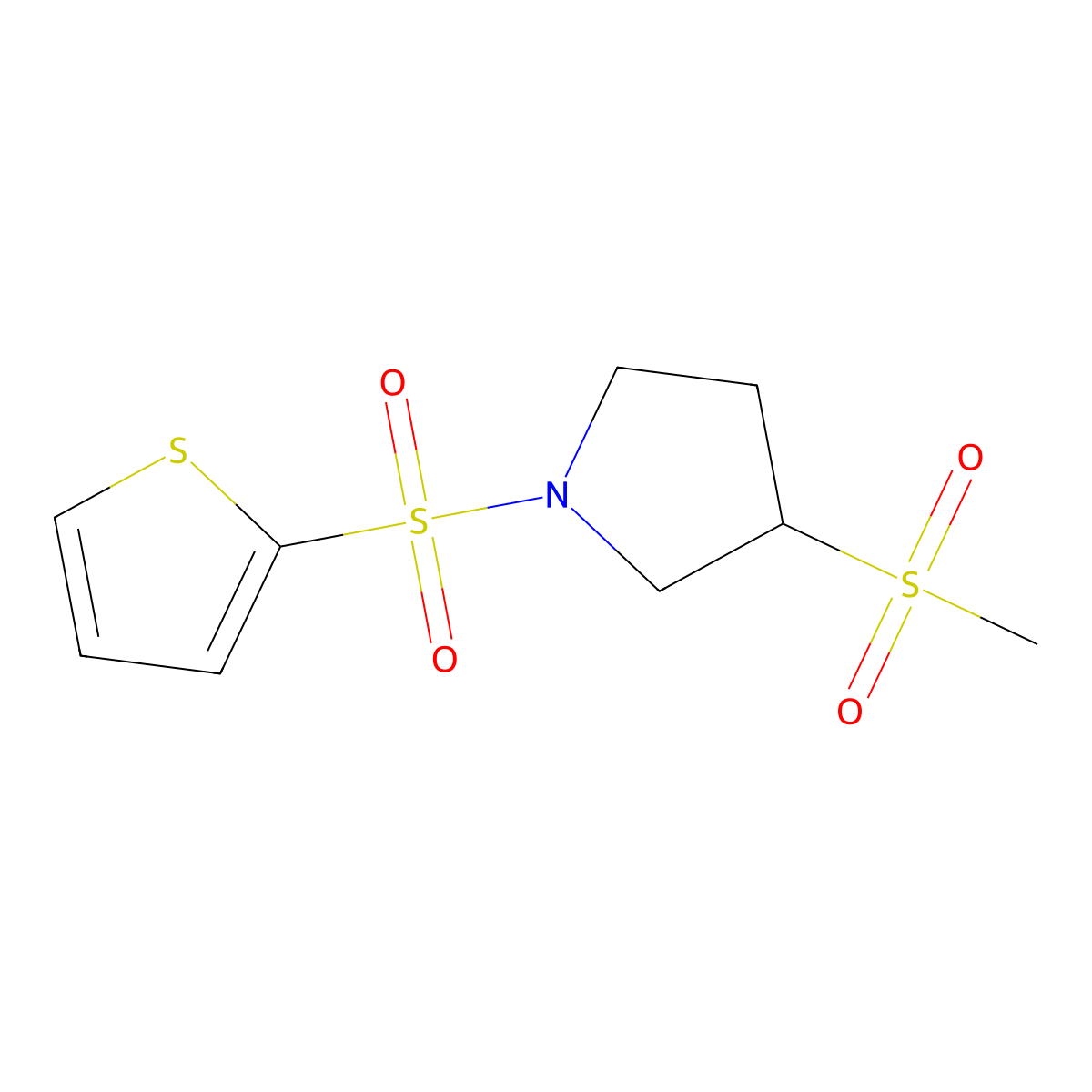 3-(Methylsulfonyl)-1-(thiophen-2-ylsulfonyl)pyrrolidine molecular structure, CAS 1448037-90-8