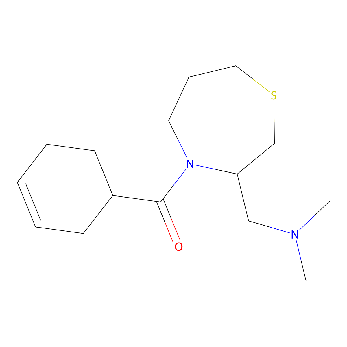 Cyclohex-3-en-1-yl(3-((dimethylamino)methyl)-1,4-thiazepan-4-yl)methanone molecular structure, CAS 1448037-92-0