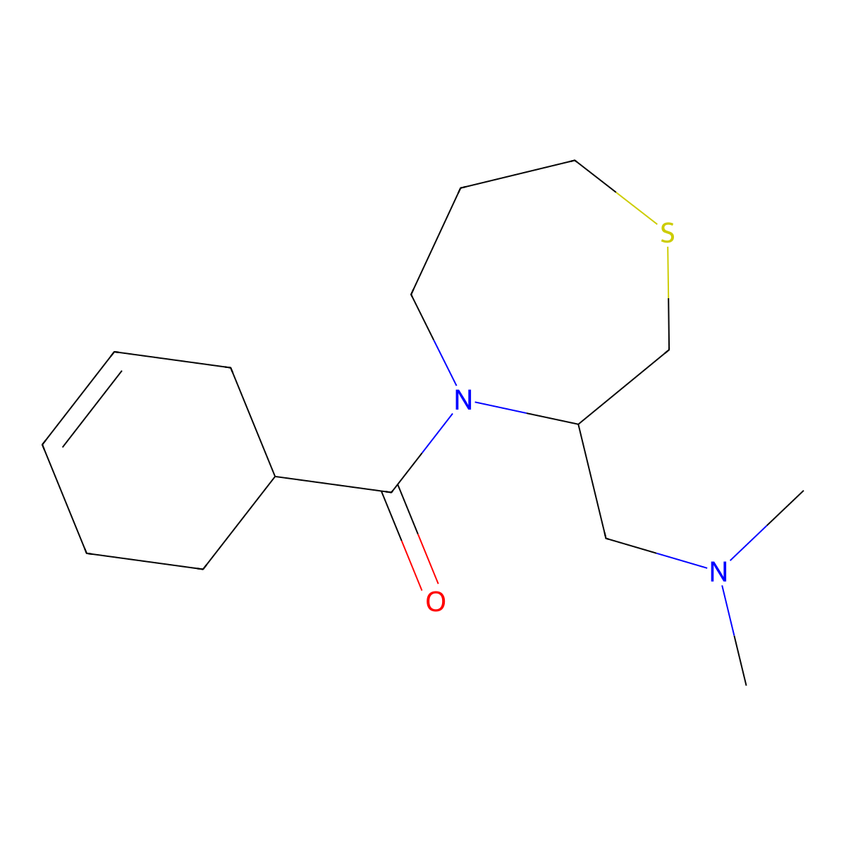 Cyclohex-3-en-1-yl(3-((dimethylamino)methyl)-1,4-thiazepan-4-yl)methanone molecular structure, CAS 1448037-92-0