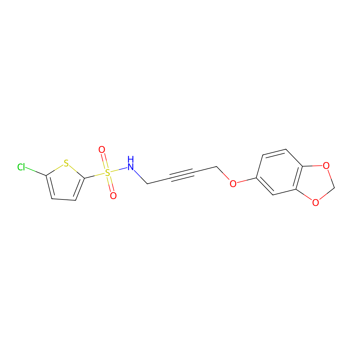 N-(4-(benzo[d][1,3]dioxol-5-yloxy)but-2-yn-1-yl)-5-chlorothiophene-2-sulfonamide molecular structure, CAS 1448038-03-6