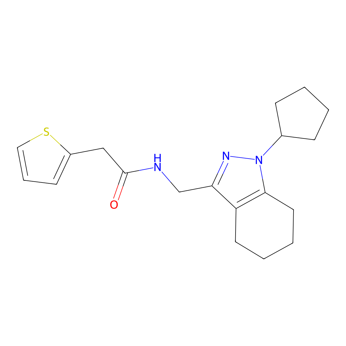 N-[(1-cyclopentyl-4,5,6,7-tetrahydro-1H-indazol-3-yl)methyl]-2-(thiophen-2-yl)acetamide molecular structure, CAS 1448038-04-7