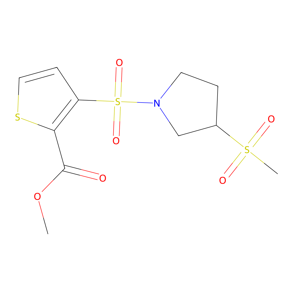 Methyl 3-((3-(methylsulfonyl)pyrrolidin-1-yl)sulfonyl)thiophene-2-carboxylate molecular structure, CAS 1448038-06-9