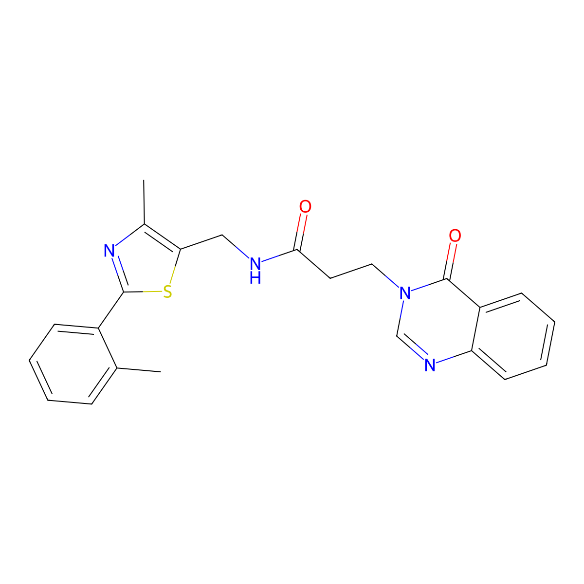 N-((4-methyl-2-(o-tolyl)thiazol-5-yl)methyl)-3-(4-oxoquinazolin-3(4H)-yl)propanamide molecular structure, CAS 1448038-17-2