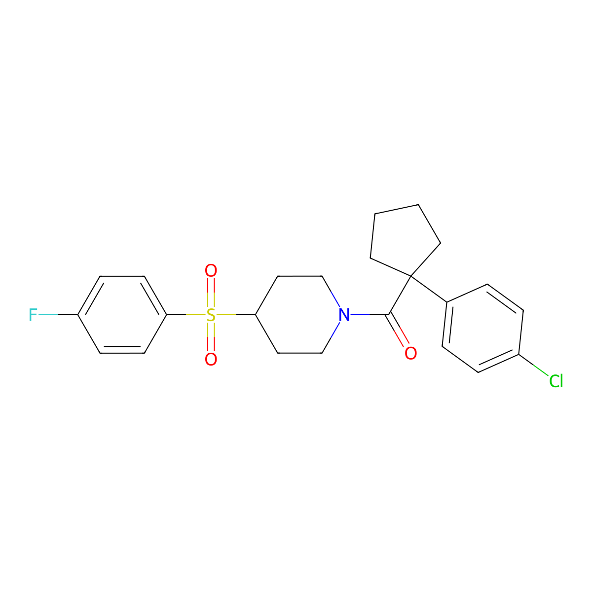 (1-(4-Chlorophenyl)cyclopentyl)(4-((4-fluorophenyl)sulfonyl)piperidin-1-yl)methanone molecular structure, CAS 1448038-18-3