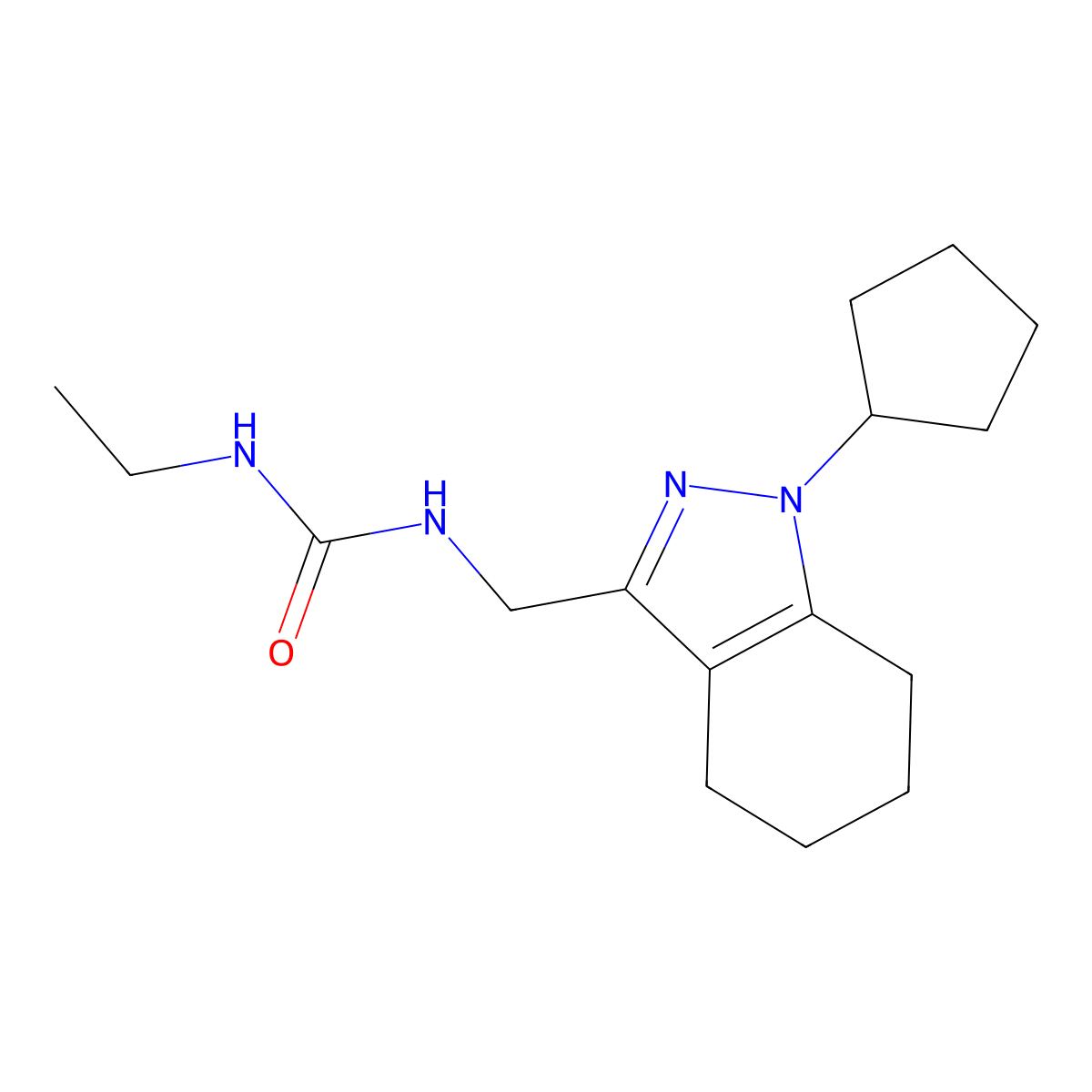 1-[(1-cyclopentyl-4,5,6,7-tetrahydro-1H-indazol-3-yl)methyl]-3-ethylurea molecular structure, CAS 1448038-20-7