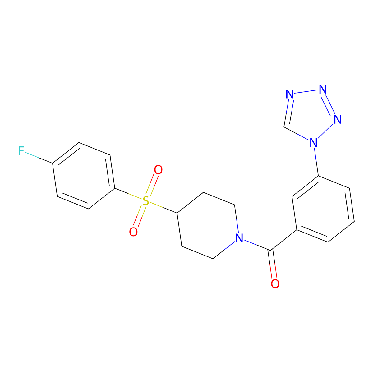 (3-(1H-tetrazol-1-yl)phenyl)(4-((4-fluorophenyl)sulfonyl)piperidin-1-yl)methanone molecular structure, CAS 1448038-22-9