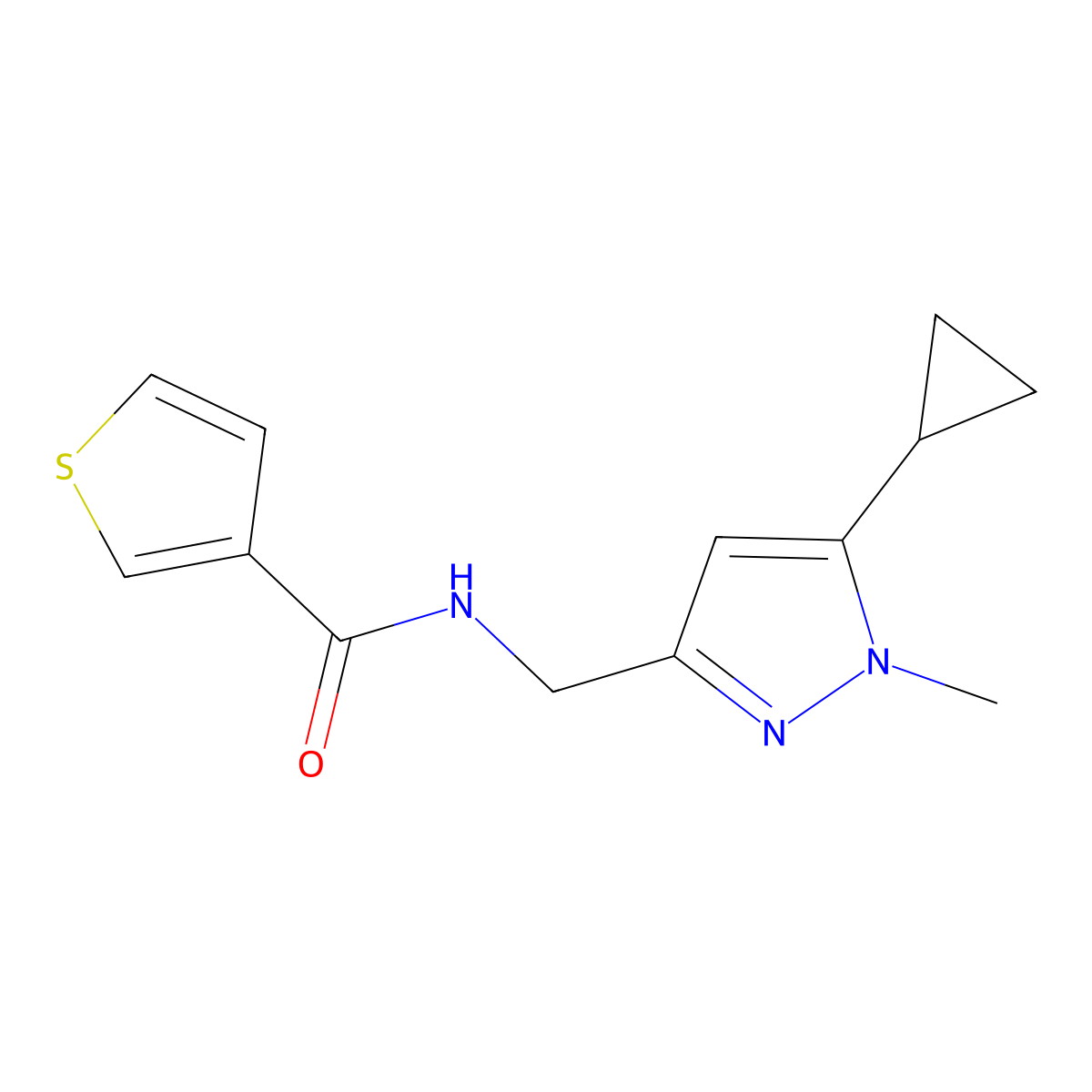 N-[(5-cyclopropyl-1-methyl-1H-pyrazol-3-yl)methyl]thiophene-3-carboxamide molecular structure, CAS 1448038-31-0