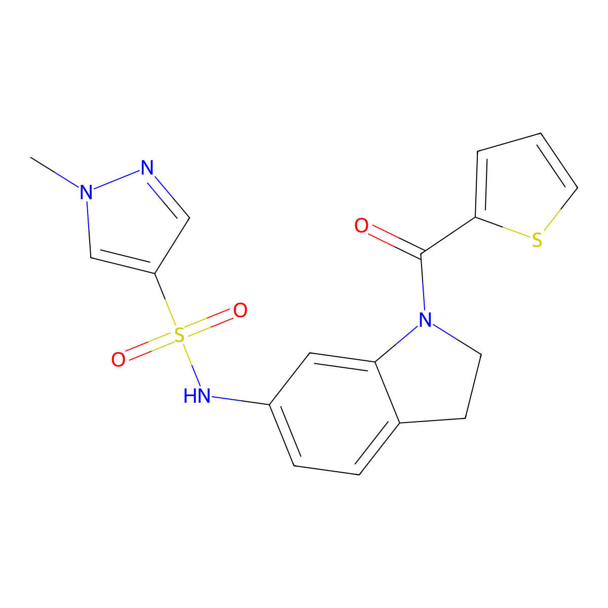 1-methyl-N-(1-(thiophene-2-carbonyl)indolin-6-yl)-1H-pyrazole-4-sulfonamide molecular structure, CAS 1448038-32-1