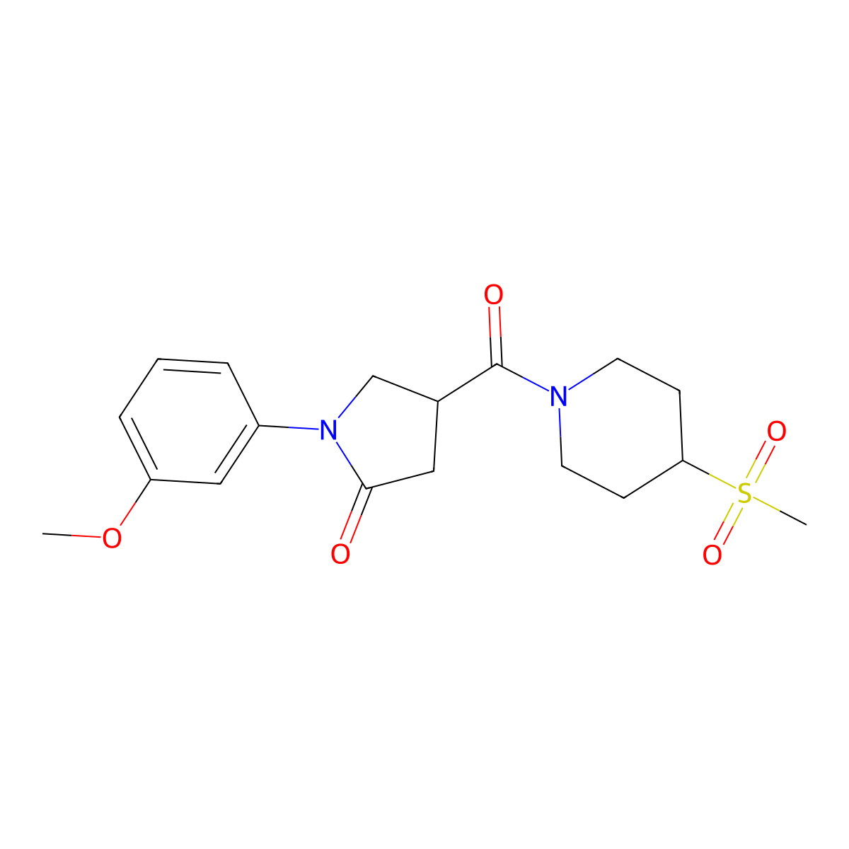 1-(3-Methoxyphenyl)-4-(4-(methylsulfonyl)piperidine-1-carbonyl)pyrrolidin-2-one molecular structure, CAS 1448038-33-2