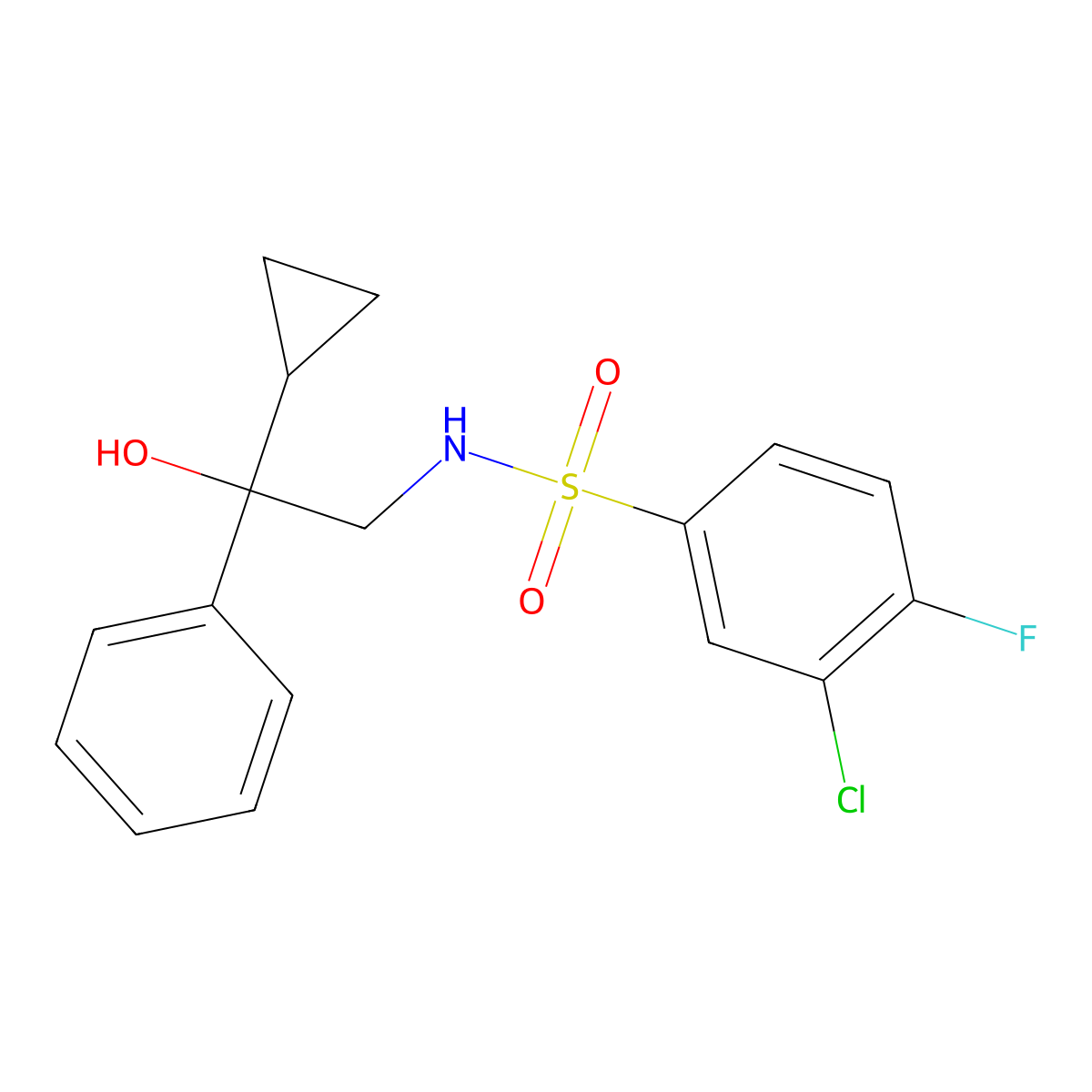 3-chloro-N-(2-cyclopropyl-2-hydroxy-2-phenylethyl)-4-fluorobenzenesulfonamide molecular structure, CAS 1448043-30-8