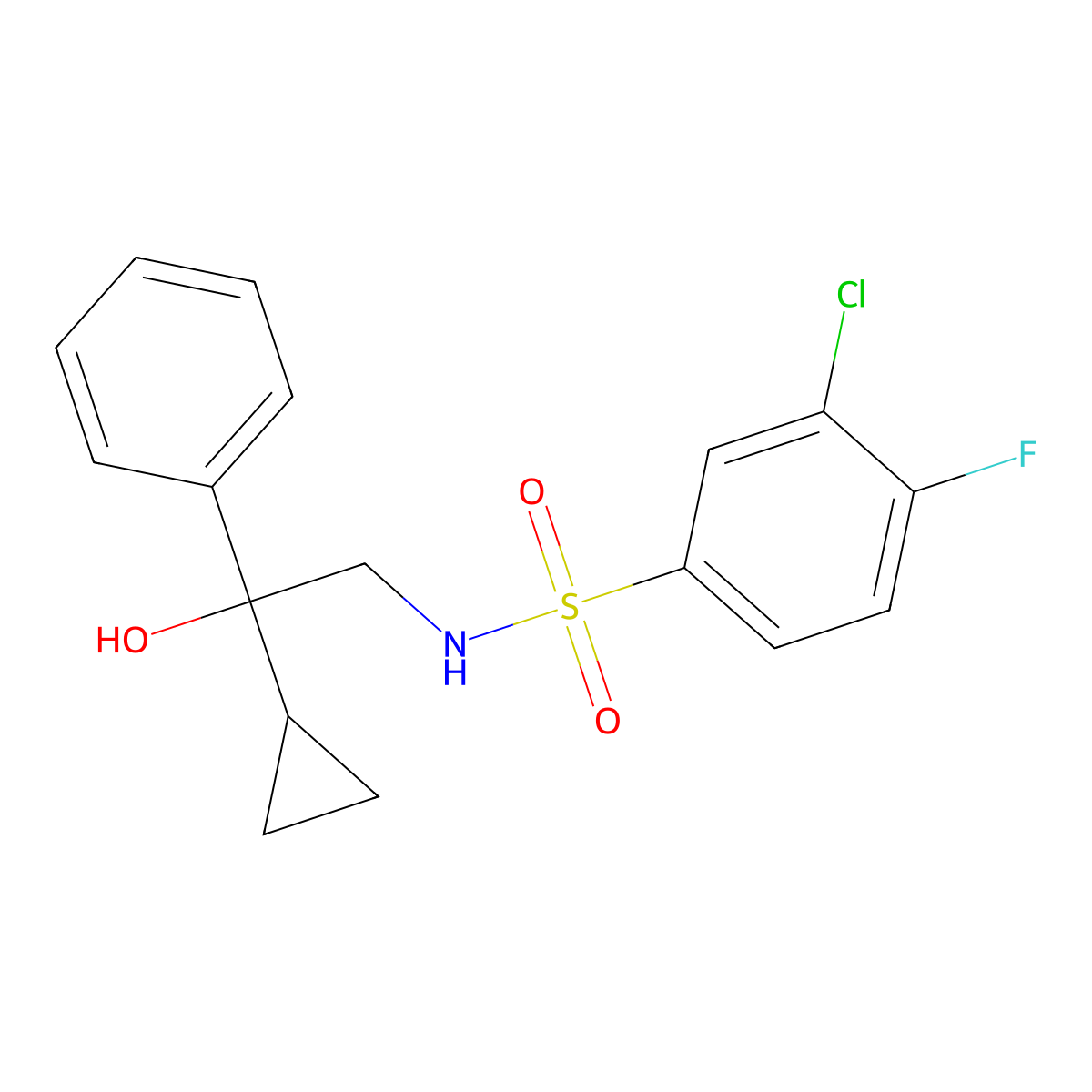 3-chloro-N-(2-cyclopropyl-2-hydroxy-2-phenylethyl)-4-fluorobenzenesulfonamide molecular structure, CAS 1448043-30-8
