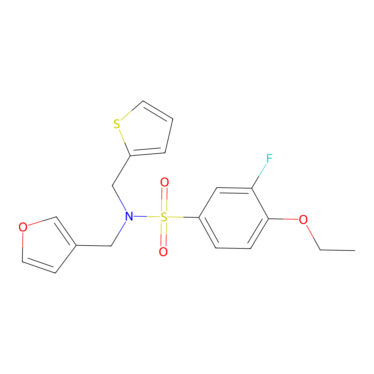 4-ethoxy-3-fluoro-N-(furan-3-ylmethyl)-N-(thiophen-2-ylmethyl)benzenesulfonamide molecular structure, CAS 1448043-35-3