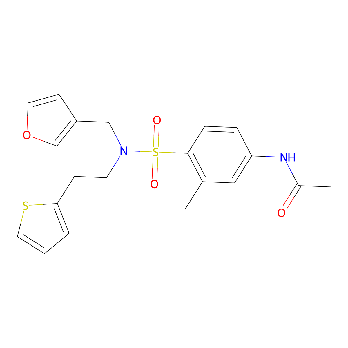 N-(4-(N-(furan-3-ylmethyl)-N-(2-(thiophen-2-yl)ethyl)sulfamoyl)-3-methylphenyl)acetamide molecular structure, CAS 1448043-37-5