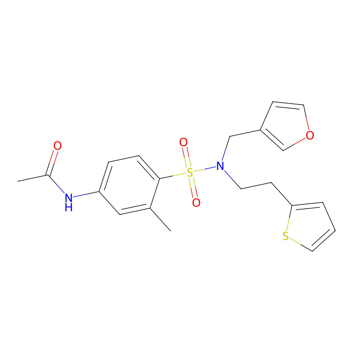 N-(4-(N-(furan-3-ylmethyl)-N-(2-(thiophen-2-yl)ethyl)sulfamoyl)-3-methylphenyl)acetamide molecular structure, CAS 1448043-37-5