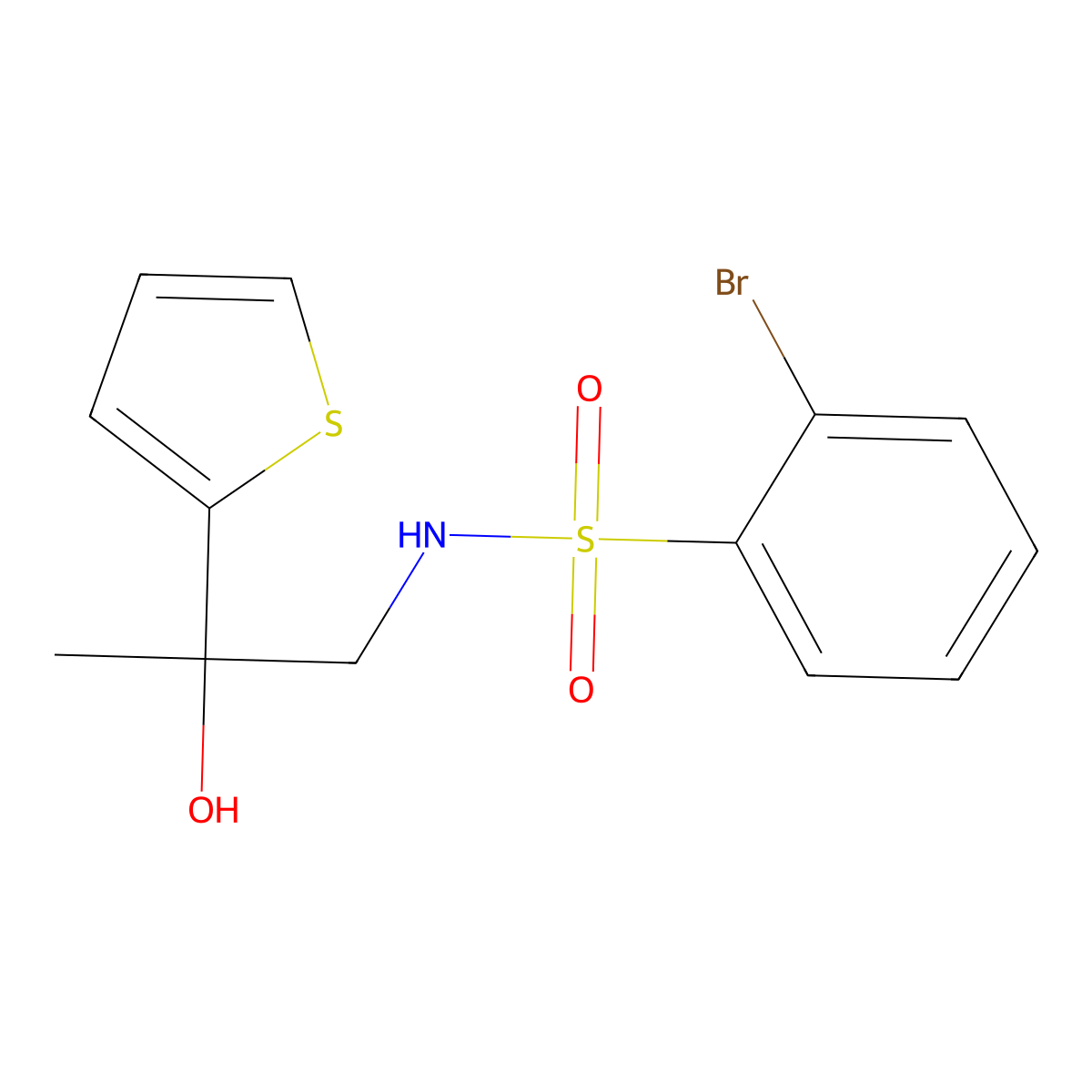 2-bromo-N-(2-hydroxy-2-(thiophen-2-yl)propyl)benzenesulfonamide molecular structure, CAS 1448043-40-0
