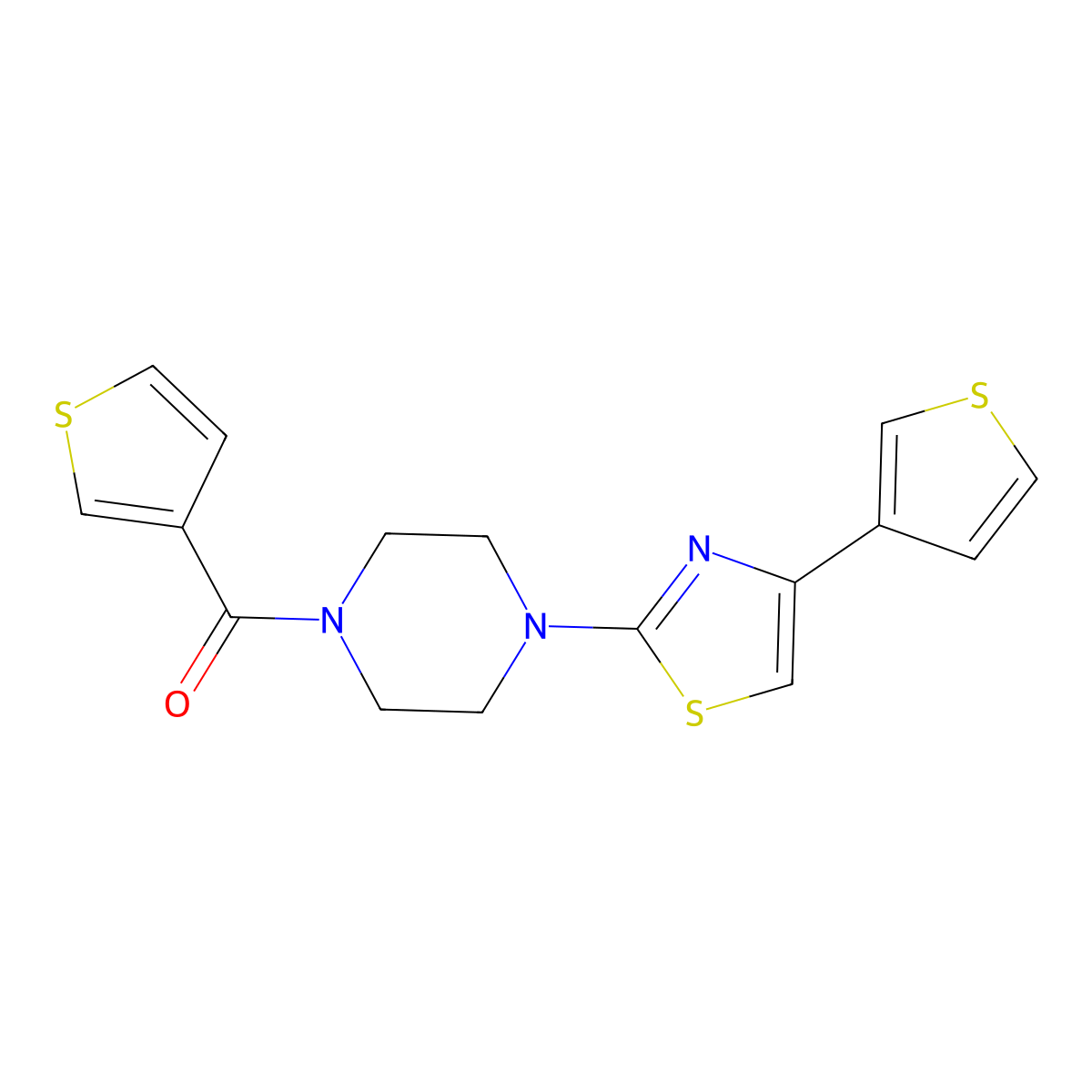 Thiophen-3-yl(4-(4-(thiophen-3-yl)thiazol-2-yl)piperazin-1-yl)methanone molecular structure, CAS 1448043-45-5