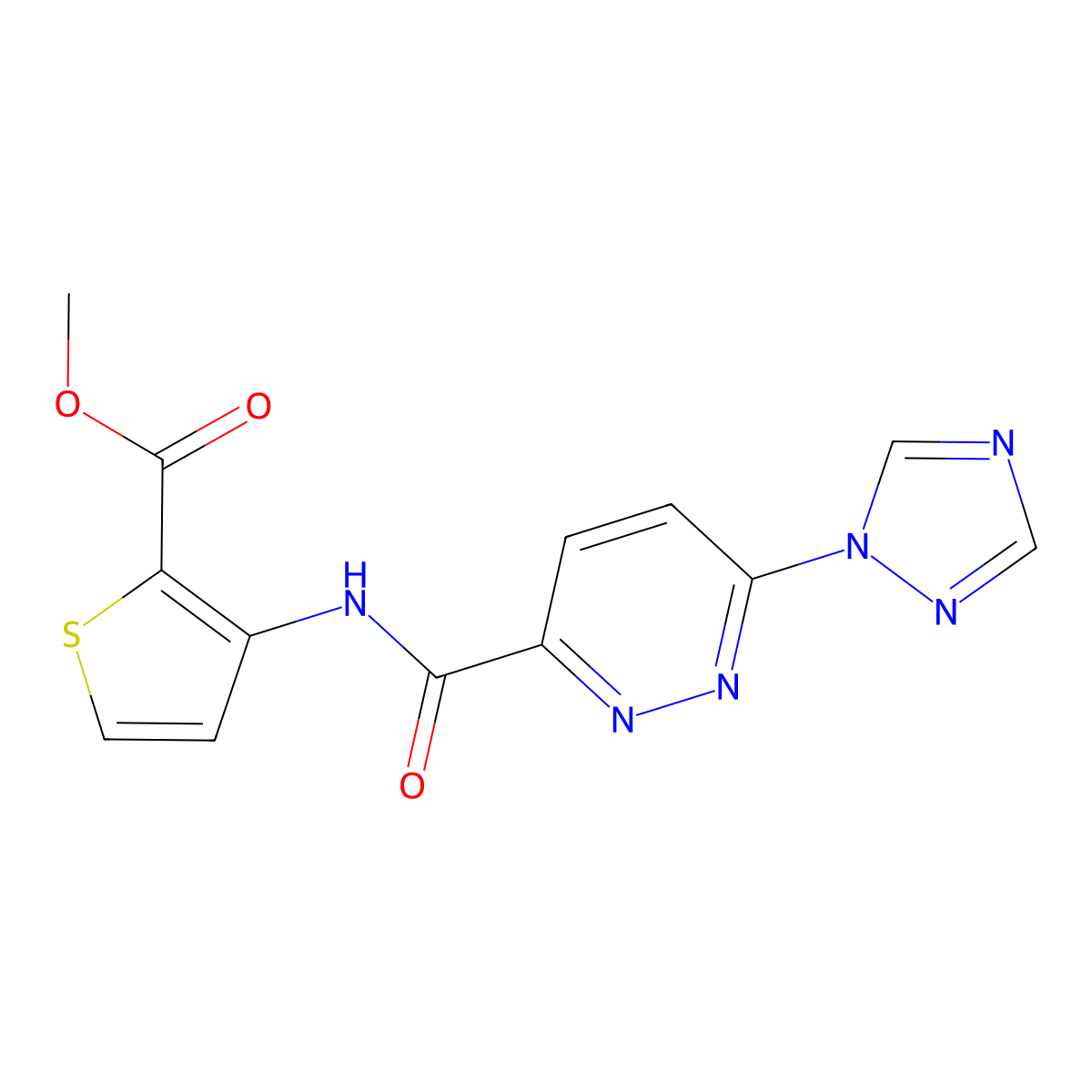 methyl 3-(6-(1H-1,2,4-triazol-1-yl)pyridazine-3-carboxamido)thiophene-2-carboxylate molecular structure, CAS 1448043-53-5