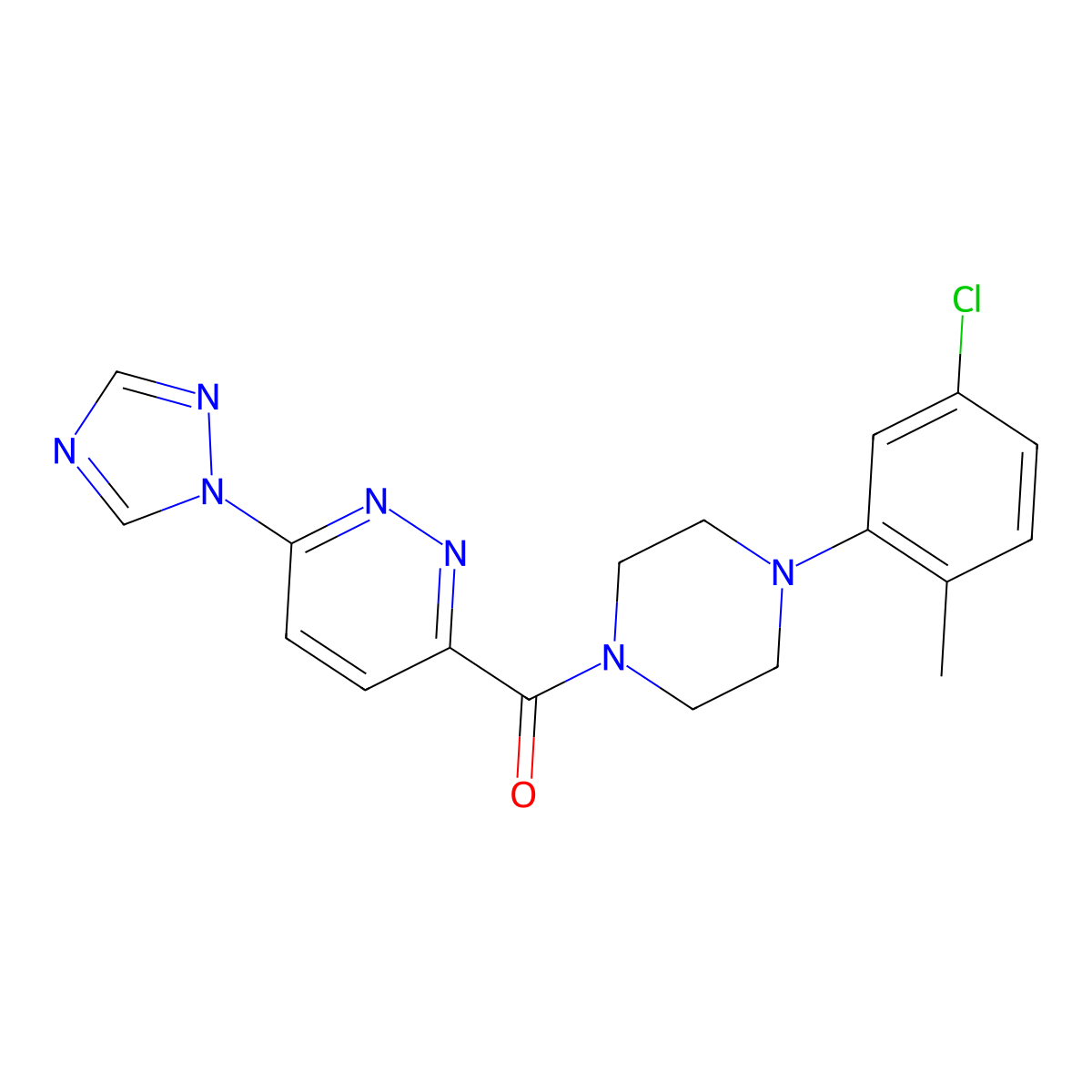 (6-(1H-1,2,4-triazol-1-yl)pyridazin-3-yl)(4-(5-chloro-2-methylphenyl)piperazin-1-yl)methanone molecular structure, CAS 1448043-55-7
