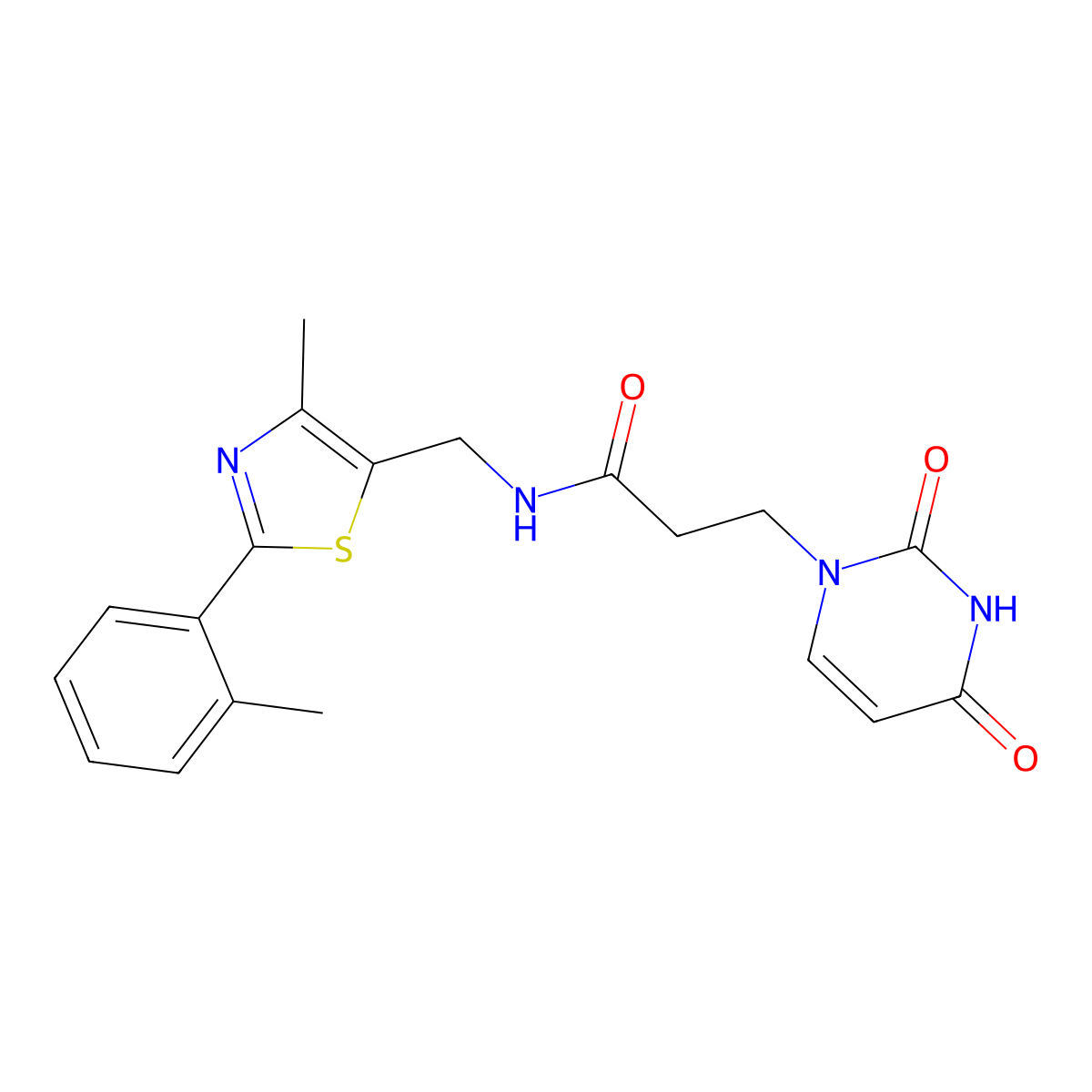 3-(2,4-dioxo-3,4-dihydropyrimidin-1(2H)-yl)-N-((4-methyl-2-(o-tolyl)thiazol-5-yl)methyl)propanamide molecular structure, CAS 1448043-56-8
