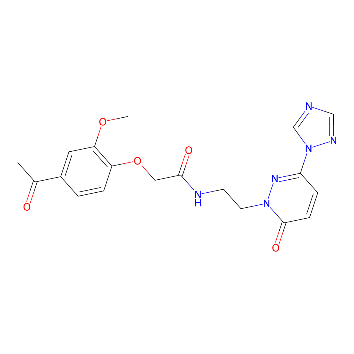 2-(4-acetyl-2-methoxyphenoxy)-N-(2-(6-oxo-3-(1H-1,2,4-triazol-1-yl)pyridazin-1(6H)-yl)ethyl)acetamide molecular structure, CAS 1448043-57-9