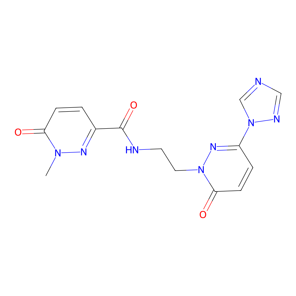 1-methyl-6-oxo-N-(2-(6-oxo-3-(1H-1,2,4-triazol-1-yl)pyridazin-1(6H)-yl)ethyl)-1,6-dihydropyridazine-3-carboxamide molecular structure, CAS 1448043-59-1
