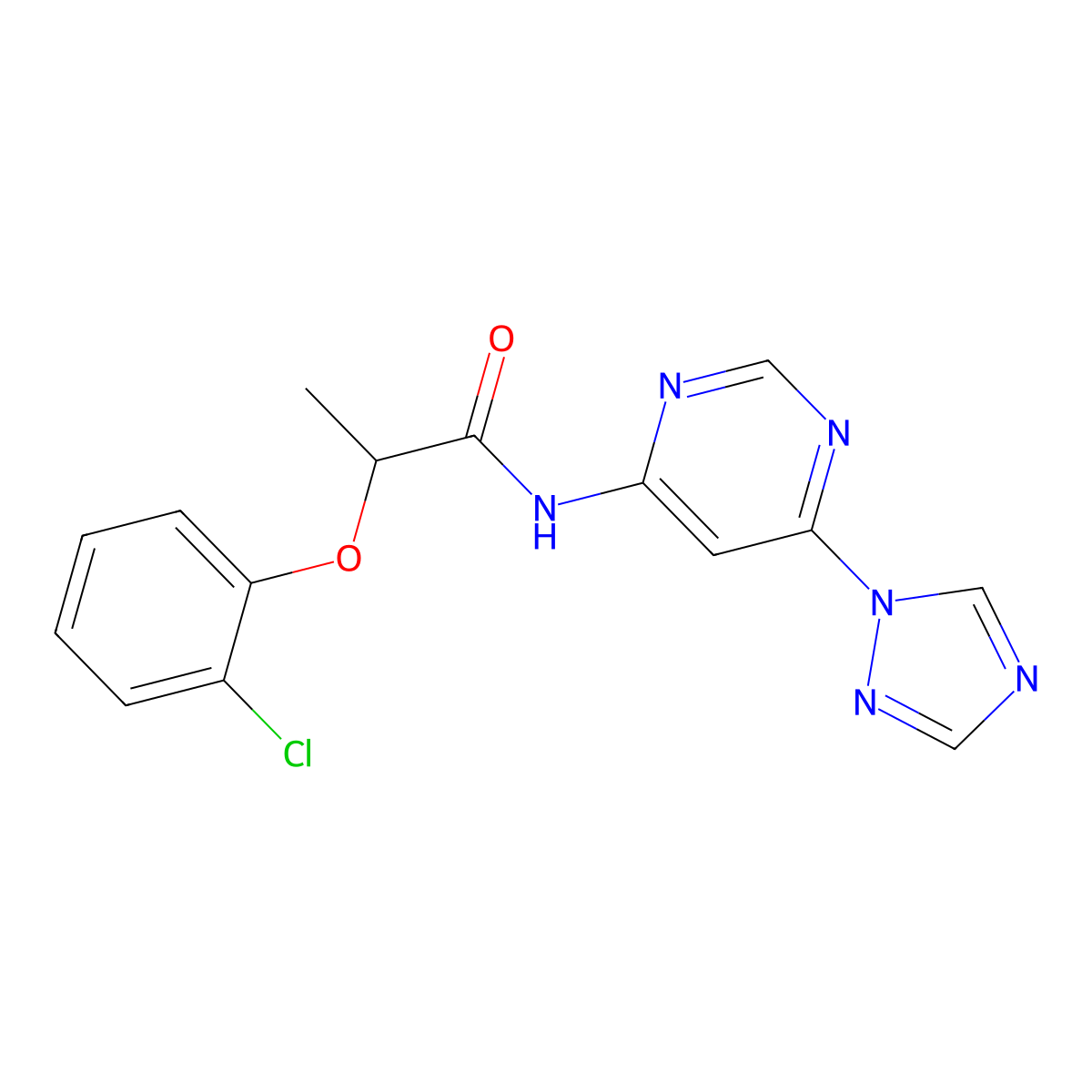 N-(6-(1H-1,2,4-triazol-1-yl)pyrimidin-4-yl)-2-(2-chlorophenoxy)propanamide molecular structure, CAS 1448043-67-1