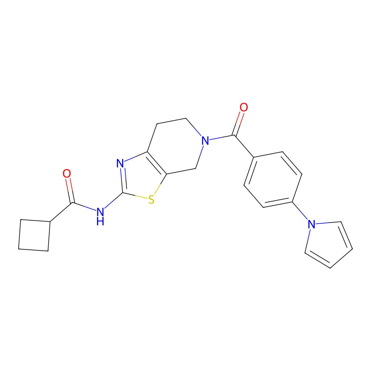 N-(5-(4-(1H-pyrrol-1-yl)benzoyl)-4,5,6,7-tetrahydrothiazolo[5,4-c]pyridin-2-yl)cyclobutanecarboxamide molecular structure, CAS 1448043-68-2