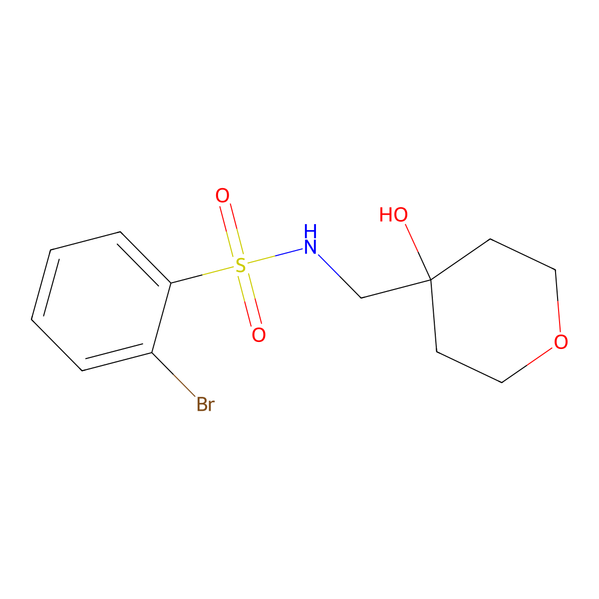 2-bromo-N-((4-hydroxytetrahydro-2H-pyran-4-yl)methyl)benzenesulfonamide molecular structure, CAS 1448043-69-3