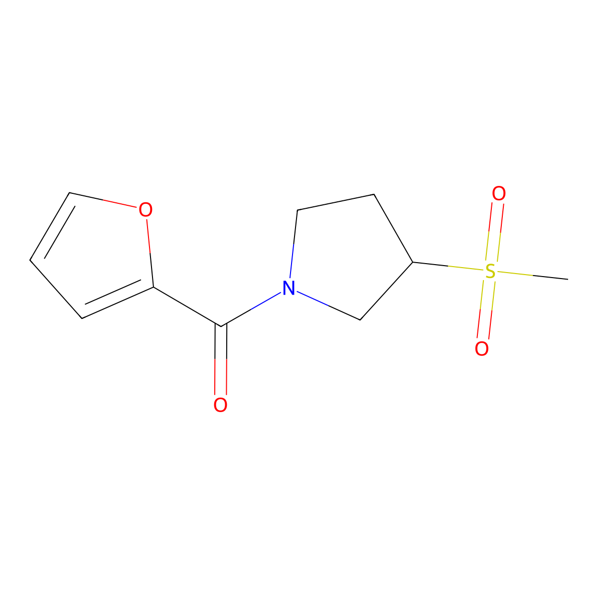 Furan-2-yl(3-(methylsulfonyl)pyrrolidin-1-yl)methanone molecular structure, CAS 1448043-70-6