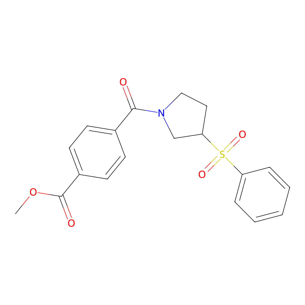 Methyl 4-(3-(phenylsulfonyl)pyrrolidine-1-carbonyl)benzoate molecular structure, CAS 1448043-77-3