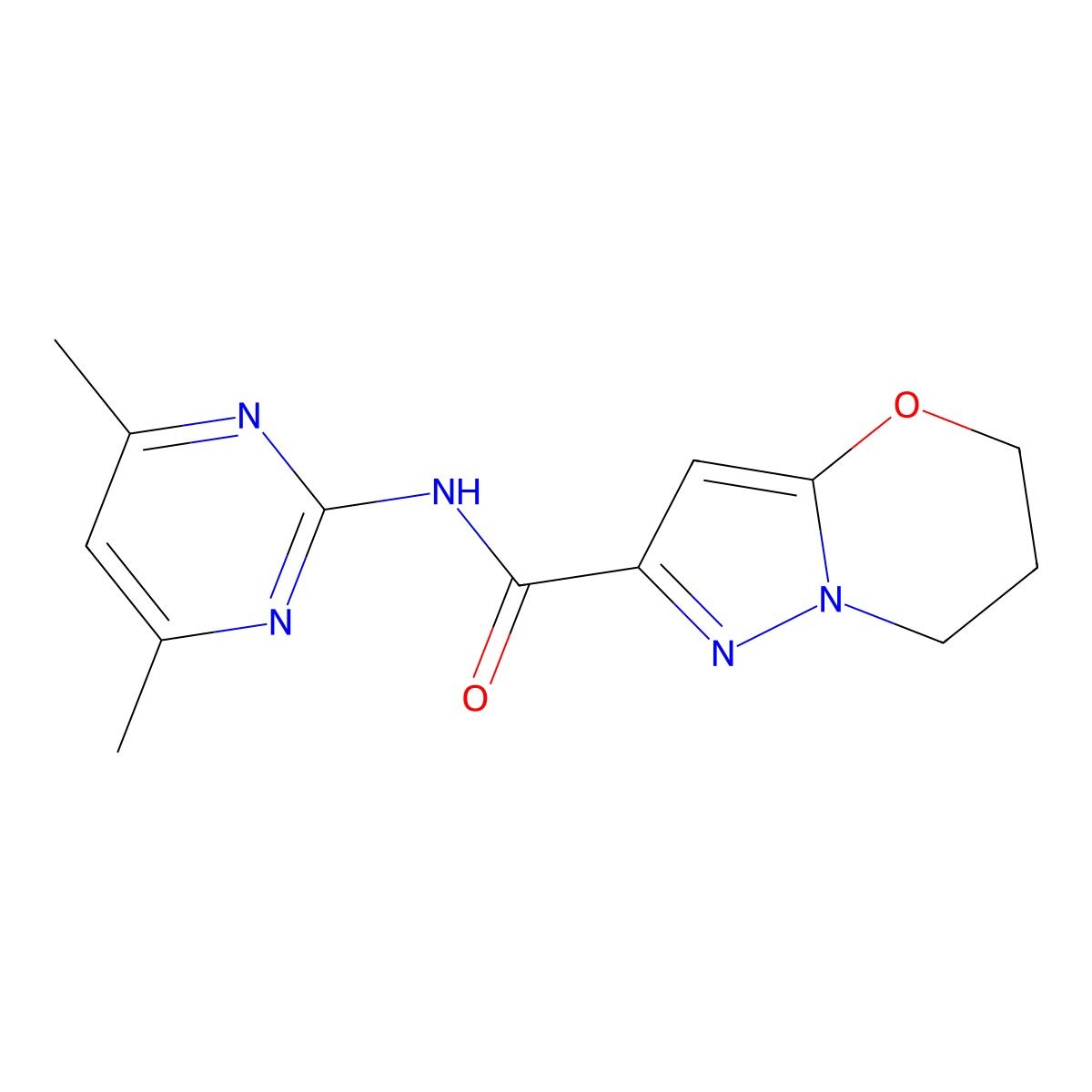 N-(4,6-dimethylpyrimidin-2-yl)-6,7-dihydro-5H-pyrazolo[5,1-b][1,3]oxazine-2-carboxamide molecular structure, CAS 1448043-82-0