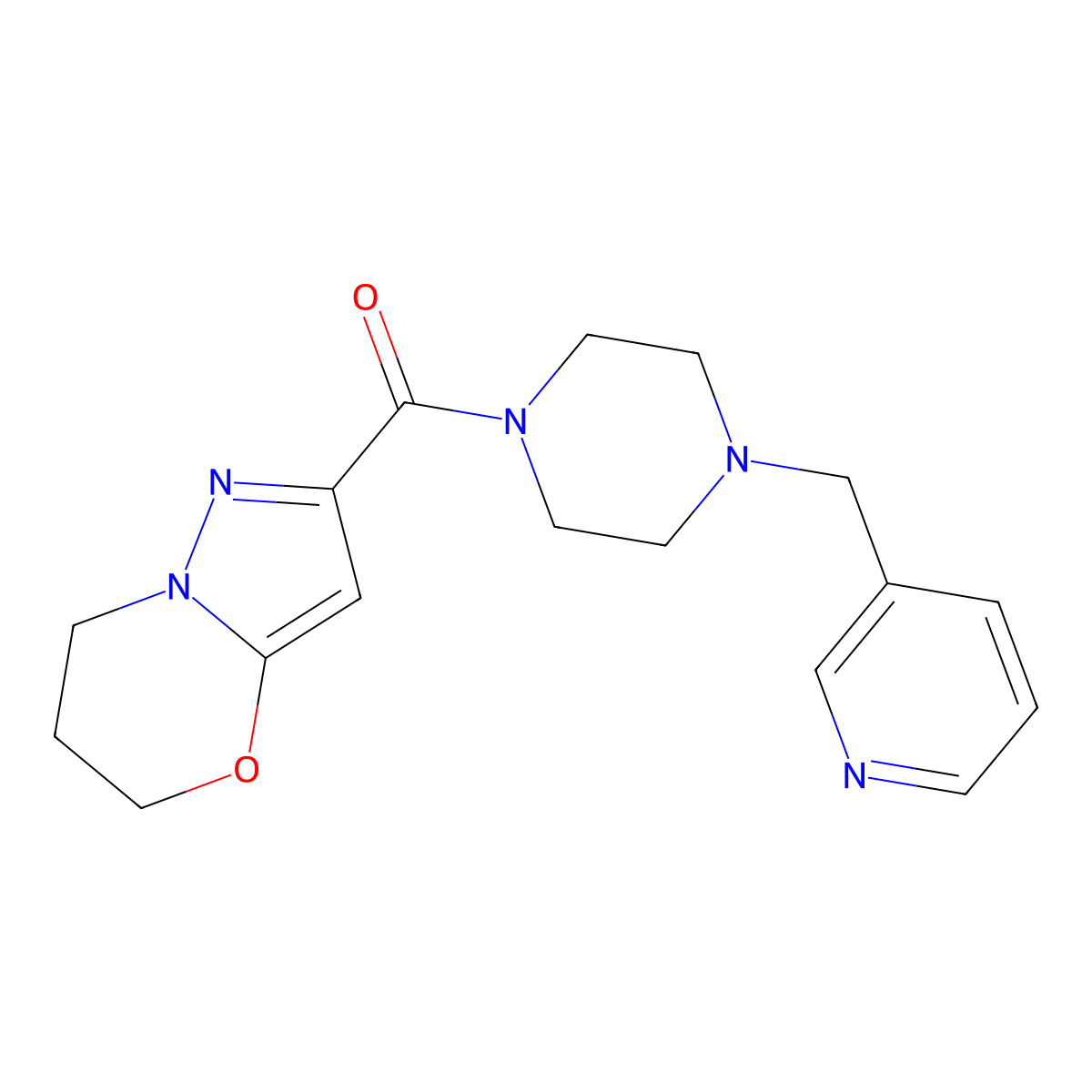 (6,7-dihydro-5H-pyrazolo[5,1-b][1,3]oxazin-2-yl)(4-(pyridin-3-ylmethyl)piperazin-1-yl)methanone molecular structure, CAS 1448043-84-2