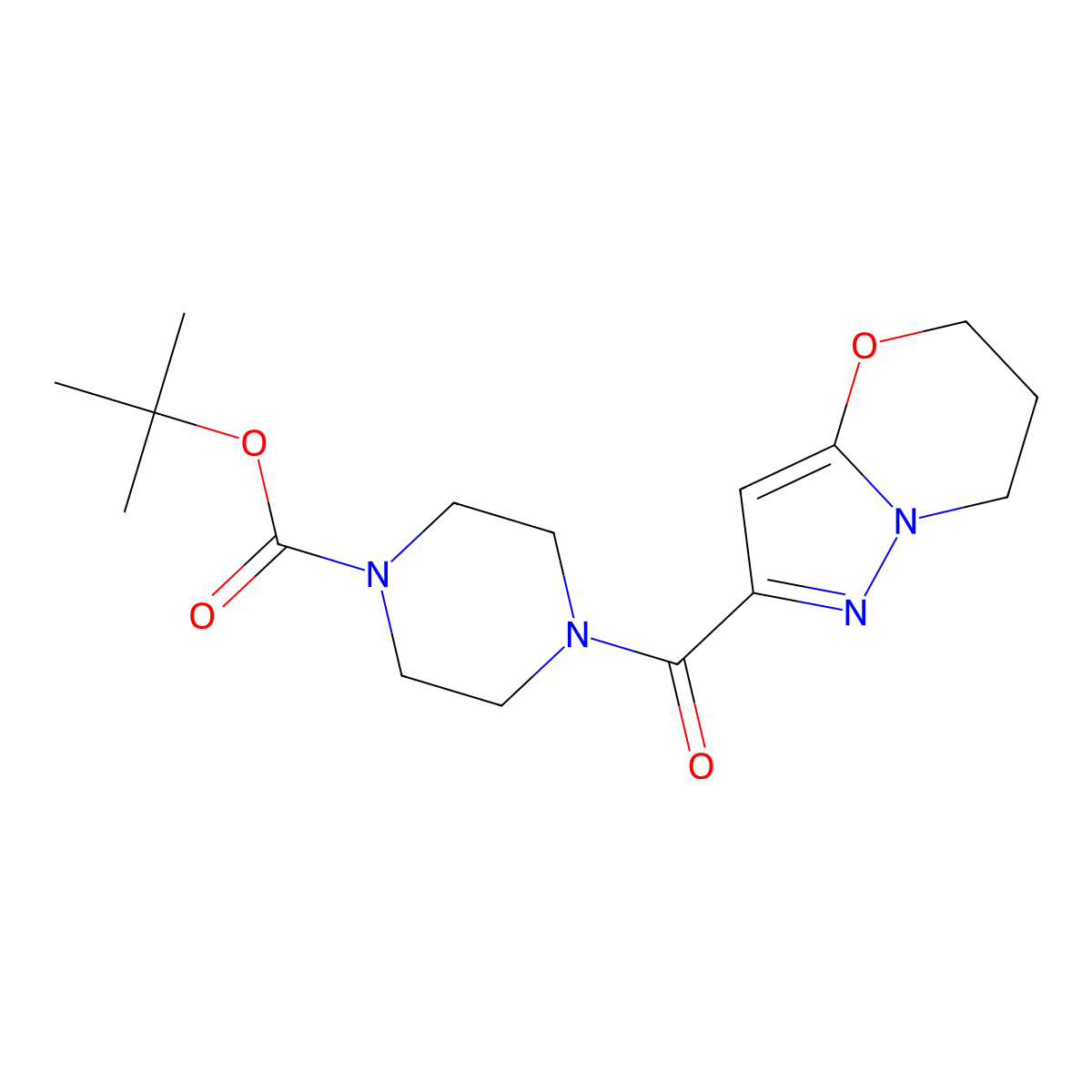 tert-butyl 4-(6,7-dihydro-5H-pyrazolo[5,1-b][1,3]oxazine-2-carbonyl)piperazine-1-carboxylate molecular structure, CAS 1448043-85-3