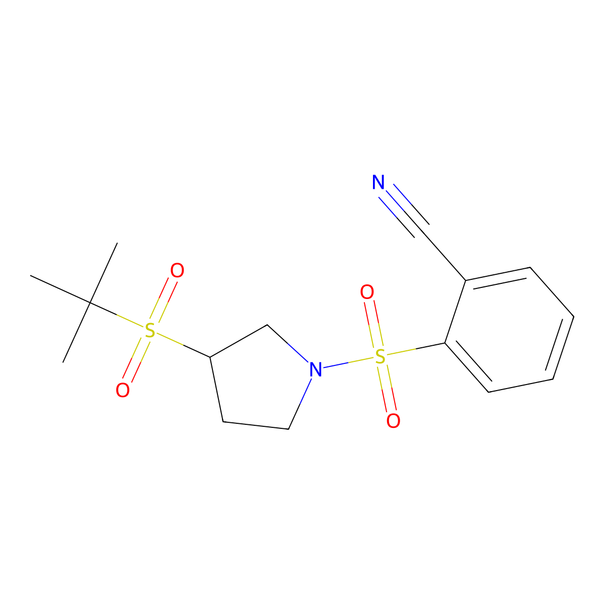 2-((3-(Tert-butylsulfonyl)pyrrolidin-1-yl)sulfonyl)benzonitrile molecular structure, CAS 1448043-97-7