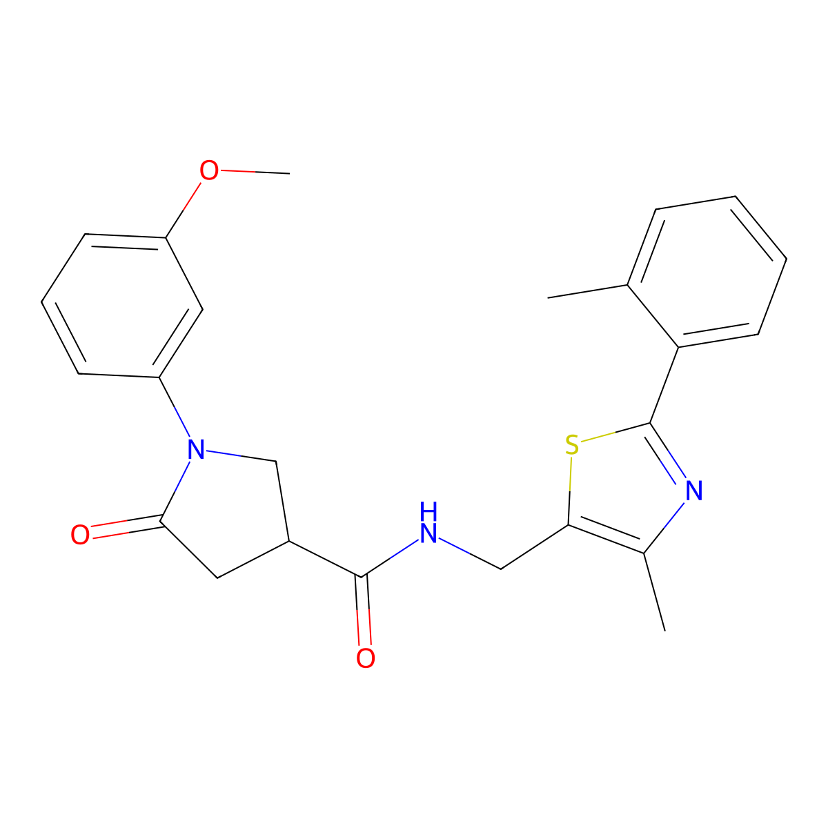 1-(3-methoxyphenyl)-N-((4-methyl-2-(o-tolyl)thiazol-5-yl)methyl)-5-oxopyrrolidine-3-carboxamide molecular structure, CAS 1448043-99-9