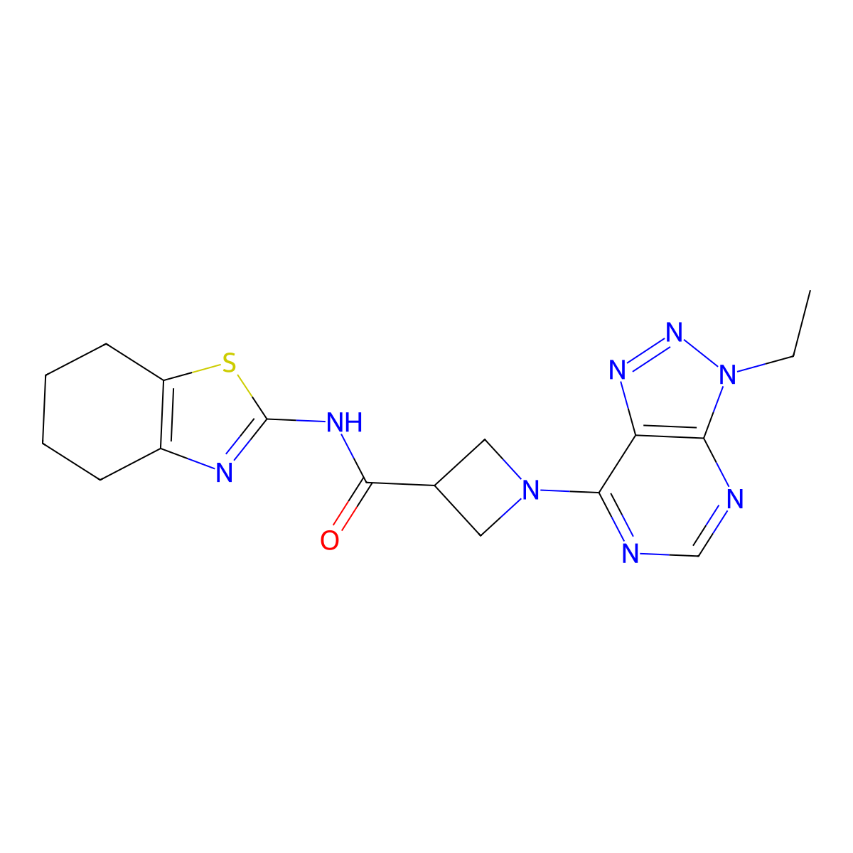 1-(3-ethyl-3H-[1,2,3]triazolo[4,5-d]pyrimidin-7-yl)-N-(4,5,6,7-tetrahydrobenzo[d]thiazol-2-yl)azetidine-3-carboxamide molecular structure, CAS 1448044-05-0