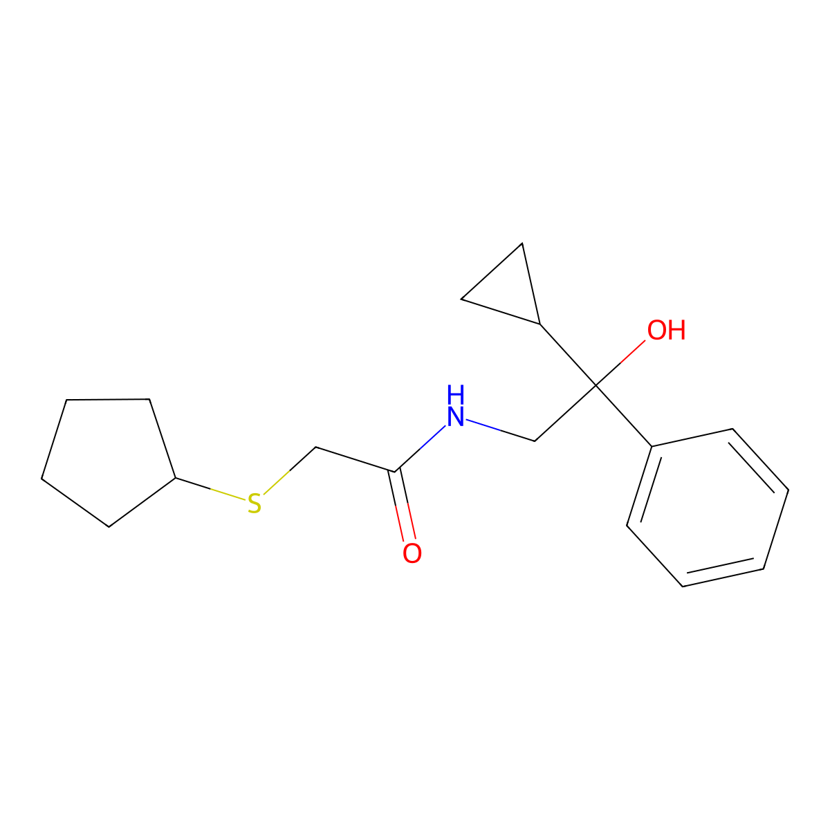 2-(cyclopentylthio)-N-(2-cyclopropyl-2-hydroxy-2-phenylethyl)acetamide molecular structure, CAS 1448044-06-1